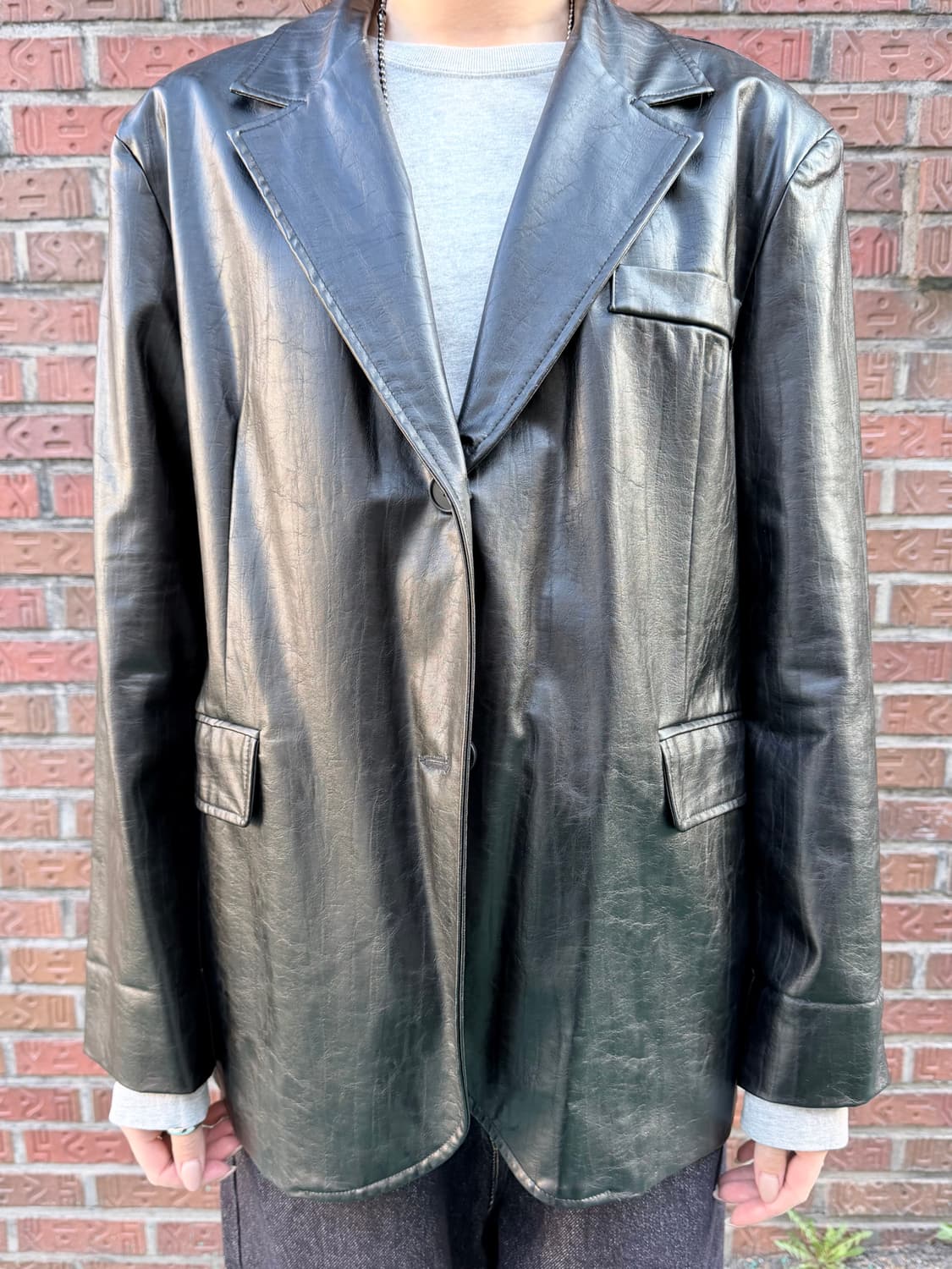 블랙 레더 블레이저 상품이미지2