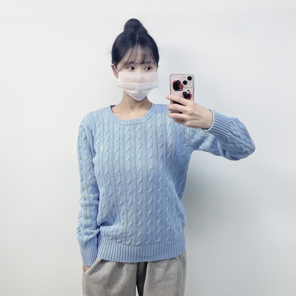 폴로 랄프로렌 포니 로고 케이블 라운드 니트 소라 상품이미지1