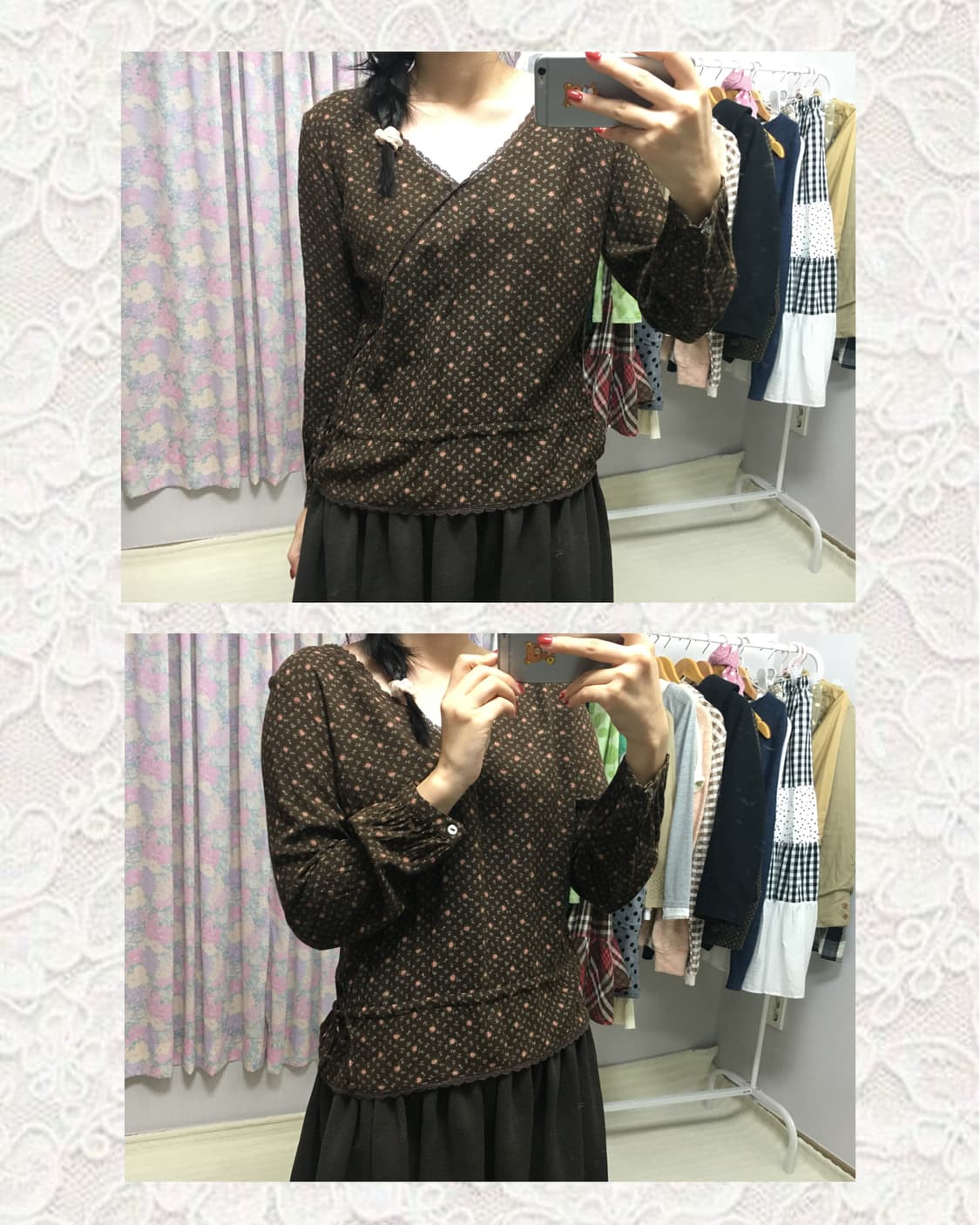 브라운 플라워 긴소매 티셔츠 상품이미지1