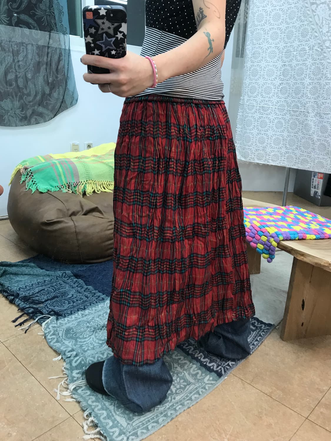 빈티지 여성 밴딩 체크 롱 스커트 상품이미지2