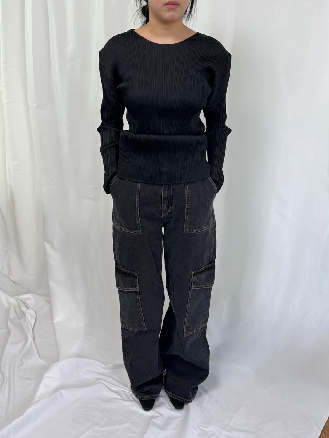 GANNI 가니 와이드 카고 데님 진 흑청바지 28 상품이미지3
