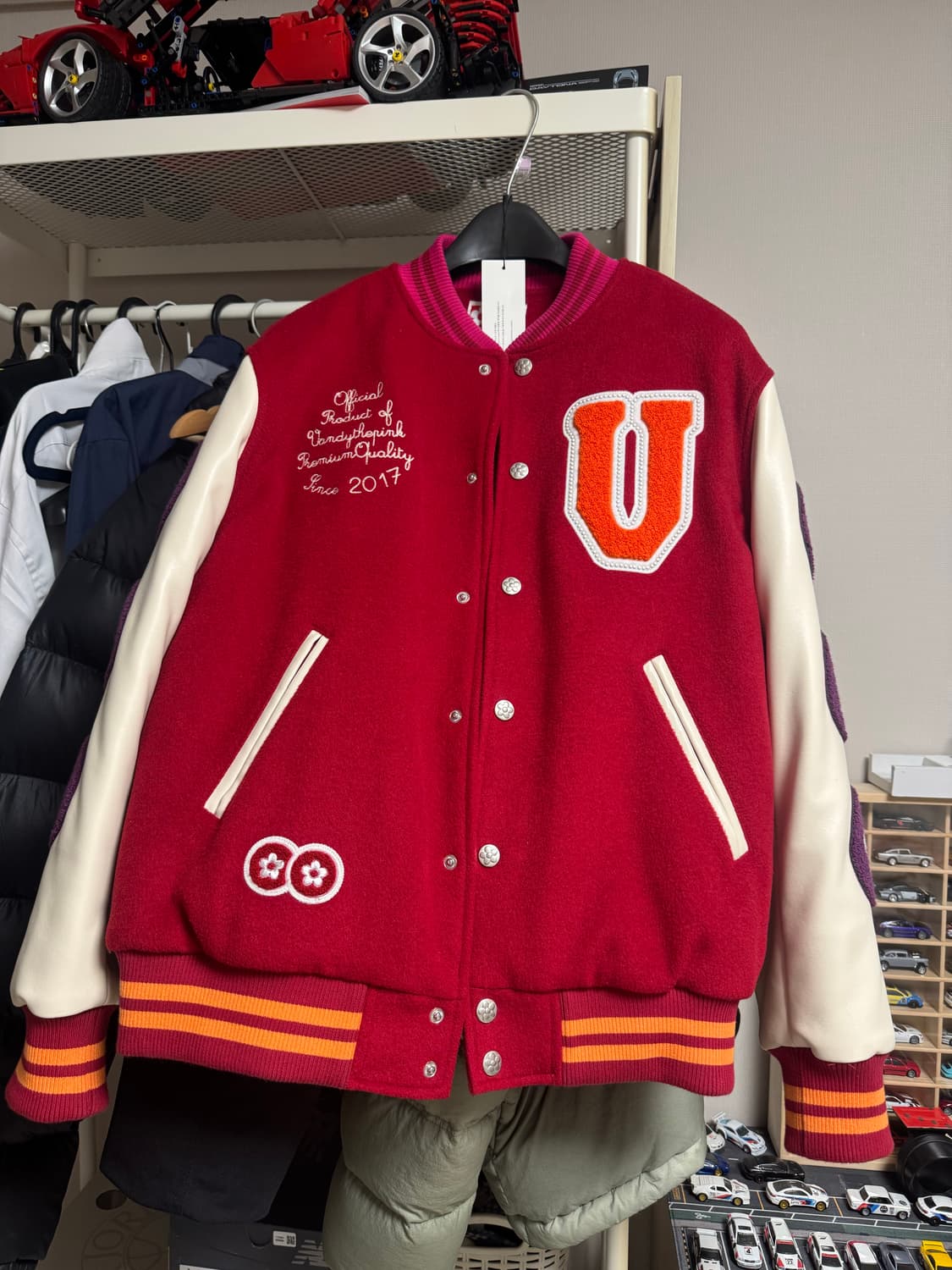 반디더핑크 브이텍 바시티 자켓 레드 M사이즈 상품이미지1