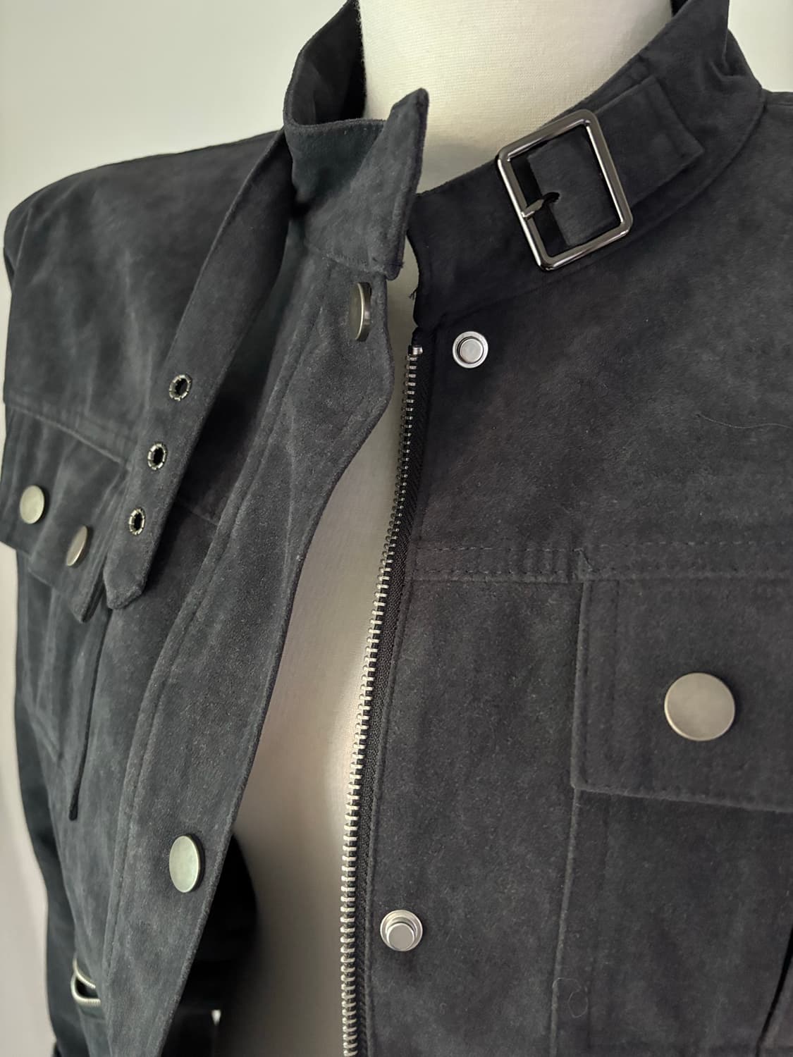 빈티지 차콜 스웨이드 벨벳 바이크 자켓 상품이미지2