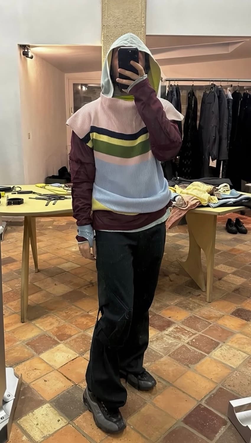   키코 에식 스트라이프 하이넥 드롭숄더 베스트 상품이미지2