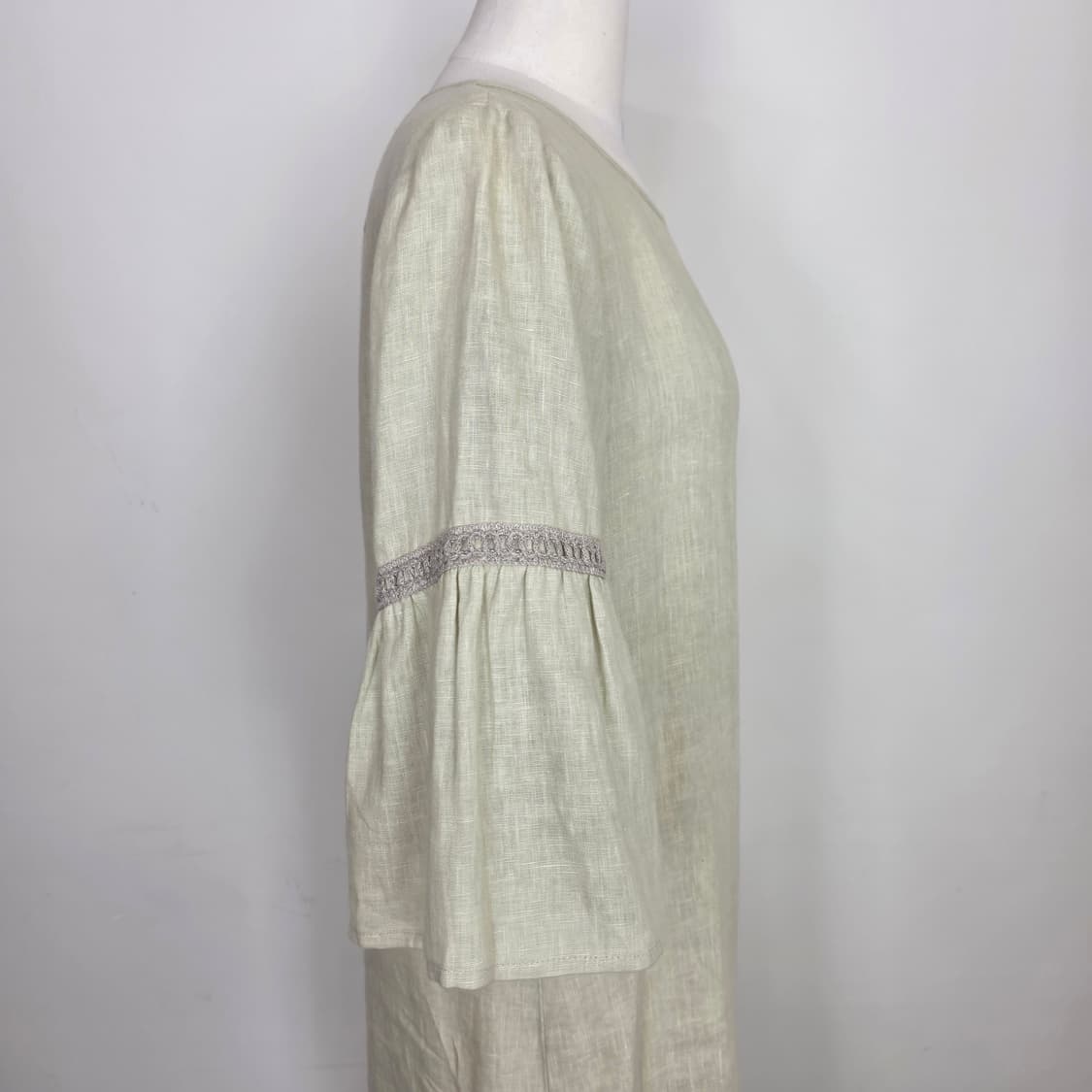 이태리 린넨 라이트베이지 플레어소매 미디원피스 상품이미지3