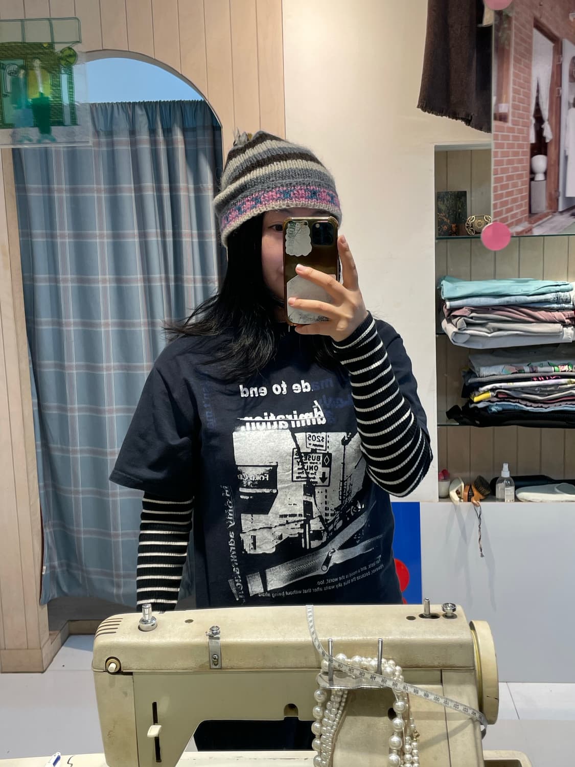 빈티지 패턴 방울비니 상품이미지1