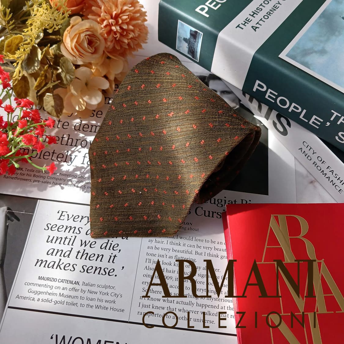 아르마니 꼴레지오니 넥타이 올리브 그린 패턴 9.7cm B-등급 E830 상품이미지2