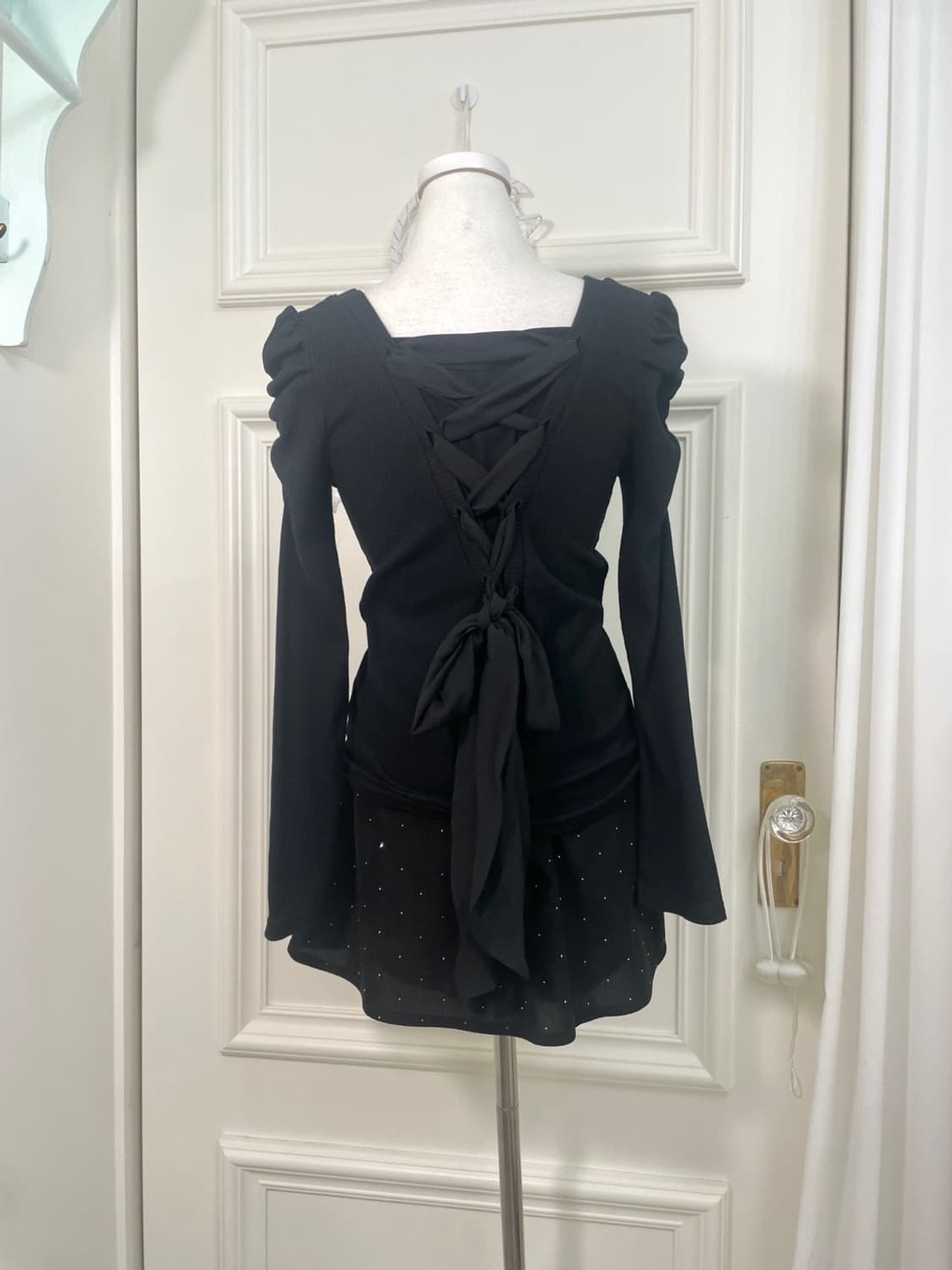 black puff sleeve back bow princess top 상품이미지4