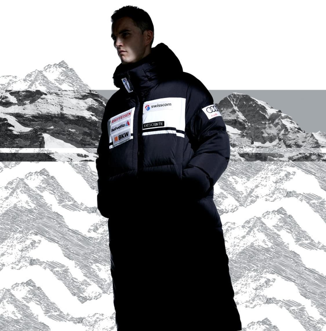 데상트 스위스 스키 레플리카 모노크롬  롱패딩 점퍼 상품이미지1