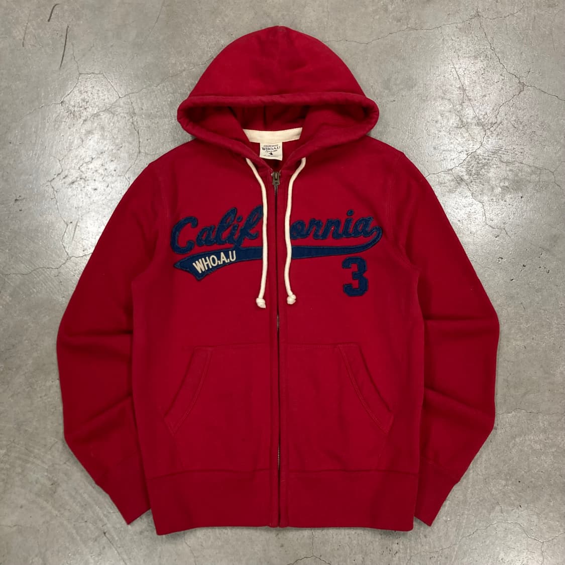 후아유 y2k 레드 컬러 스펠아웃 후드 집업 상품이미지1