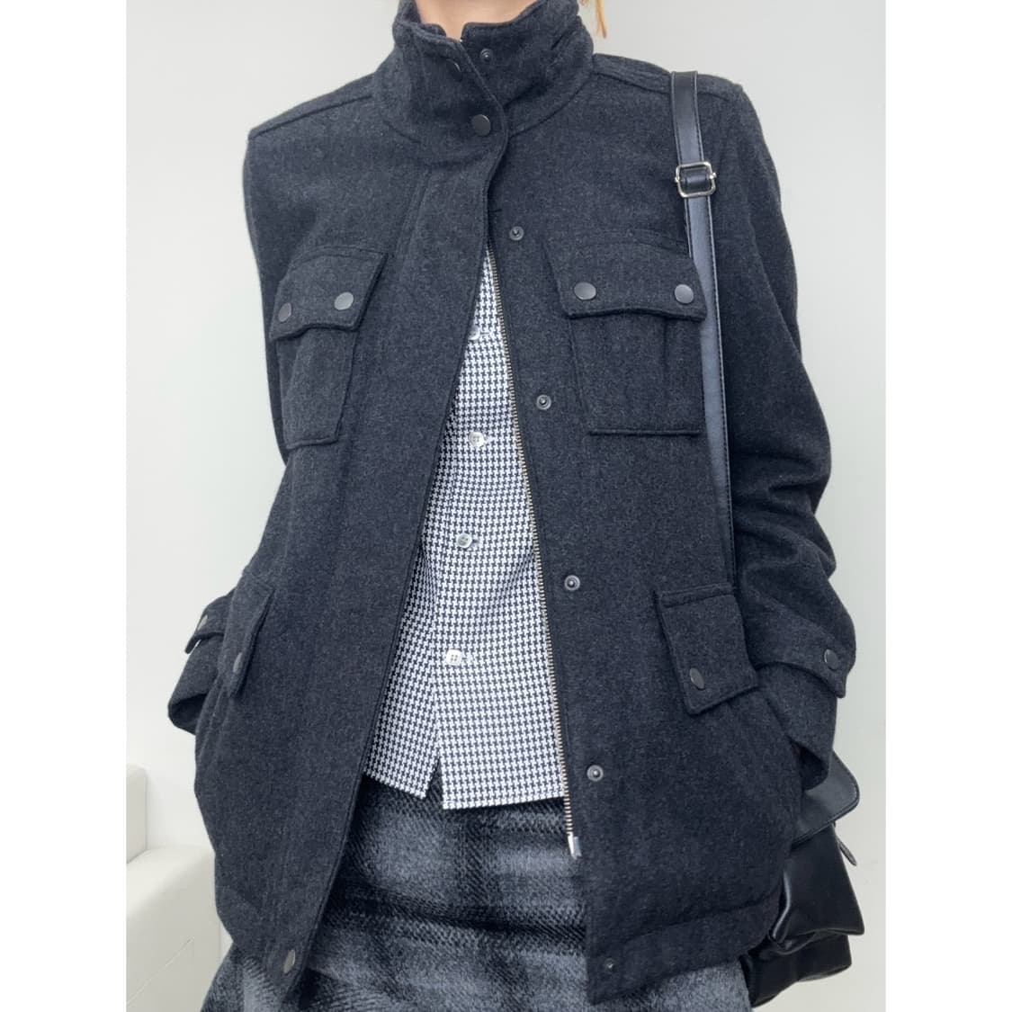 빈티지 차콜 투웨이 하이넥 자켓 y2k 상품이미지4