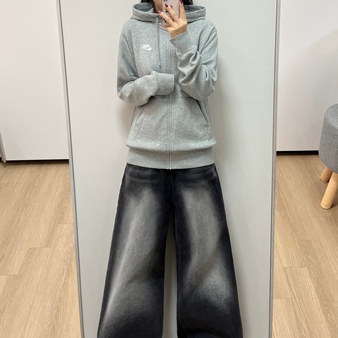 나이키 자수로고 그레이 후드집업 상품이미지1