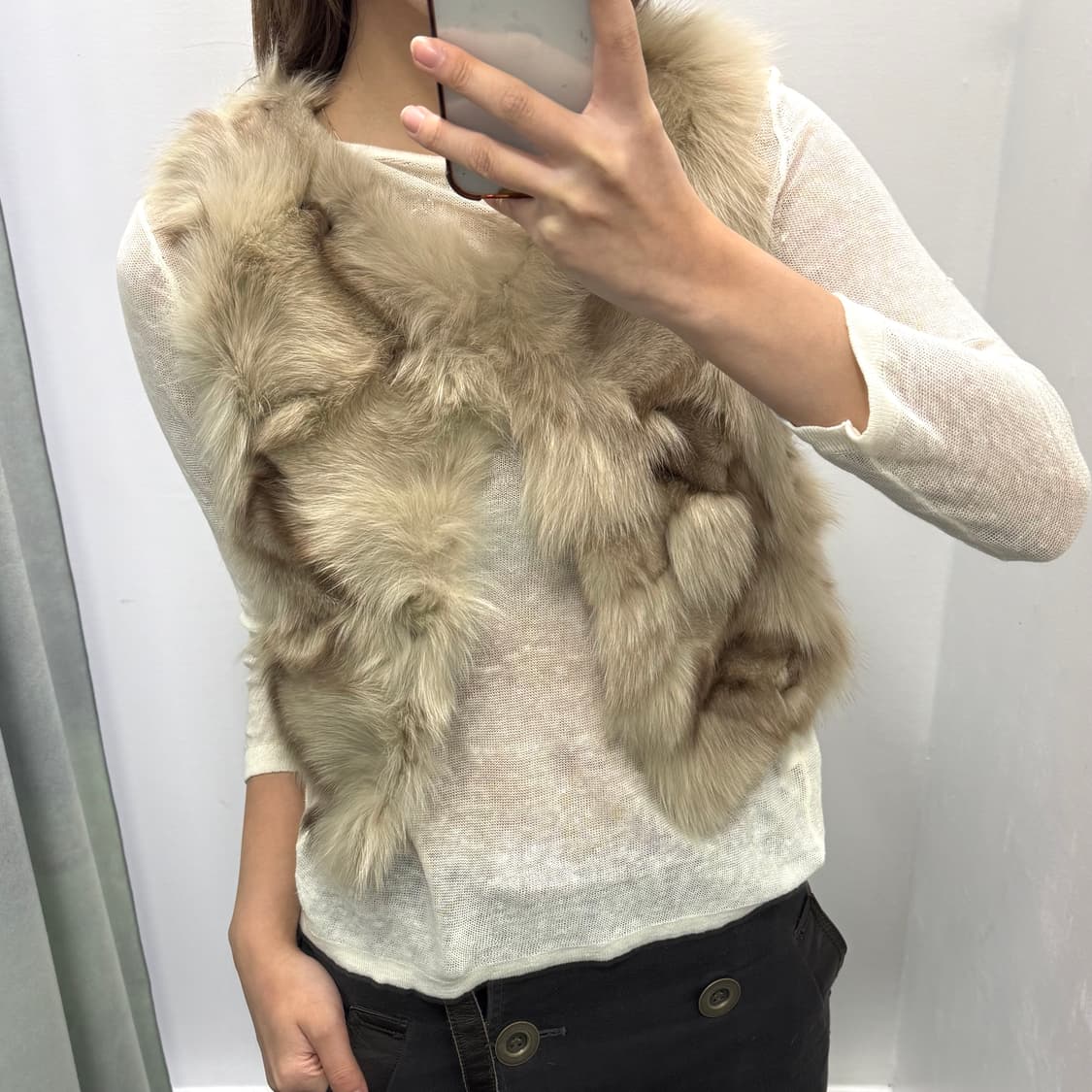 베이지 폭스 퍼 베스트  상품이미지2