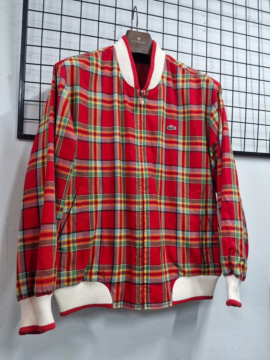 100L 라코스테 빈티지 체크패턴 양면 블루종 자켓. 상품이미지2