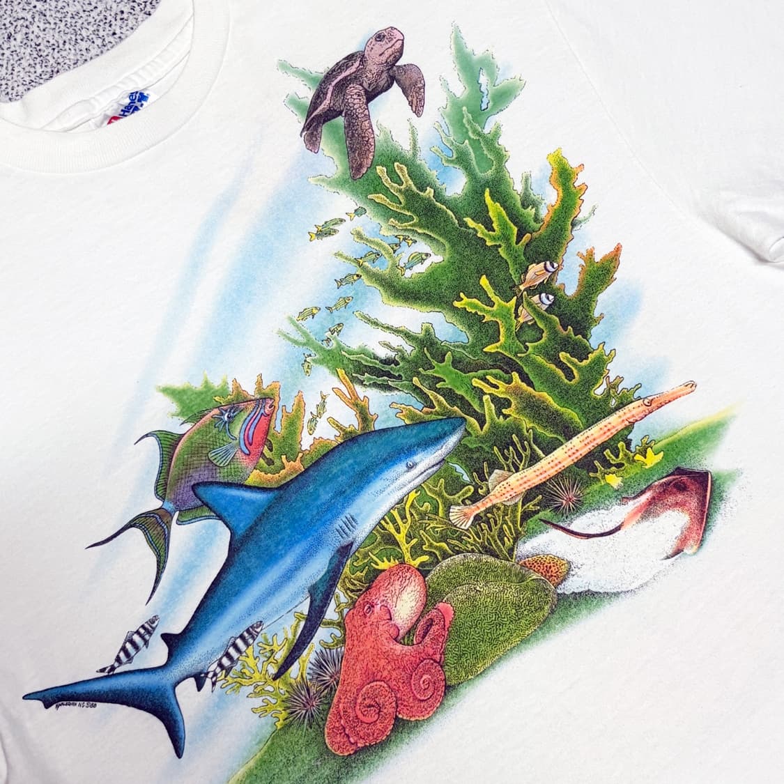 90s 빈티지 헤인즈 beefy-t 아쿠아리움 프린팅 티셔츠 상품이미지2