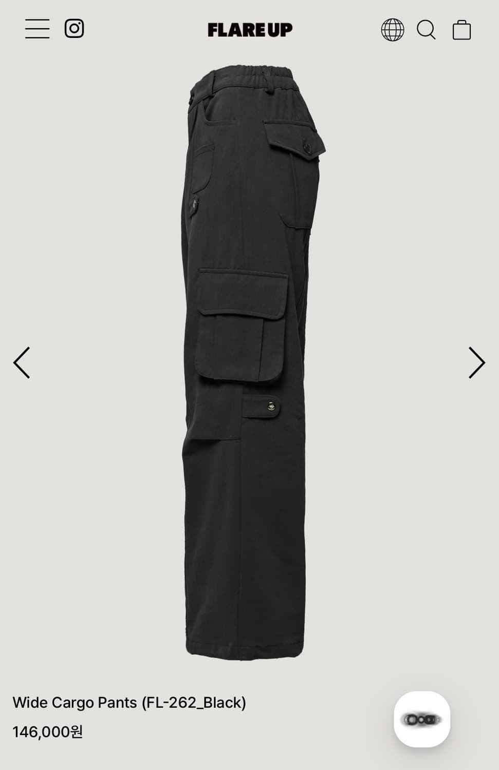 (무배)플레어업 Wide Cargo Pants (FL-262_Black) 상품이미지5