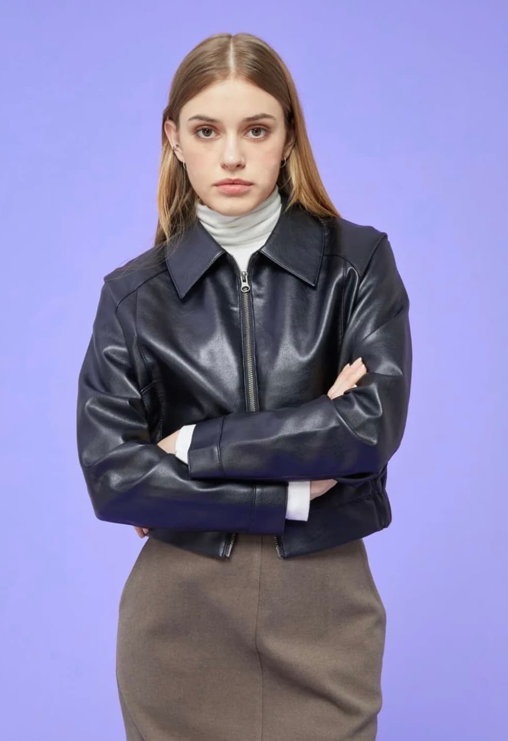 콜릿 크롭 가죽자켓 상품이미지1