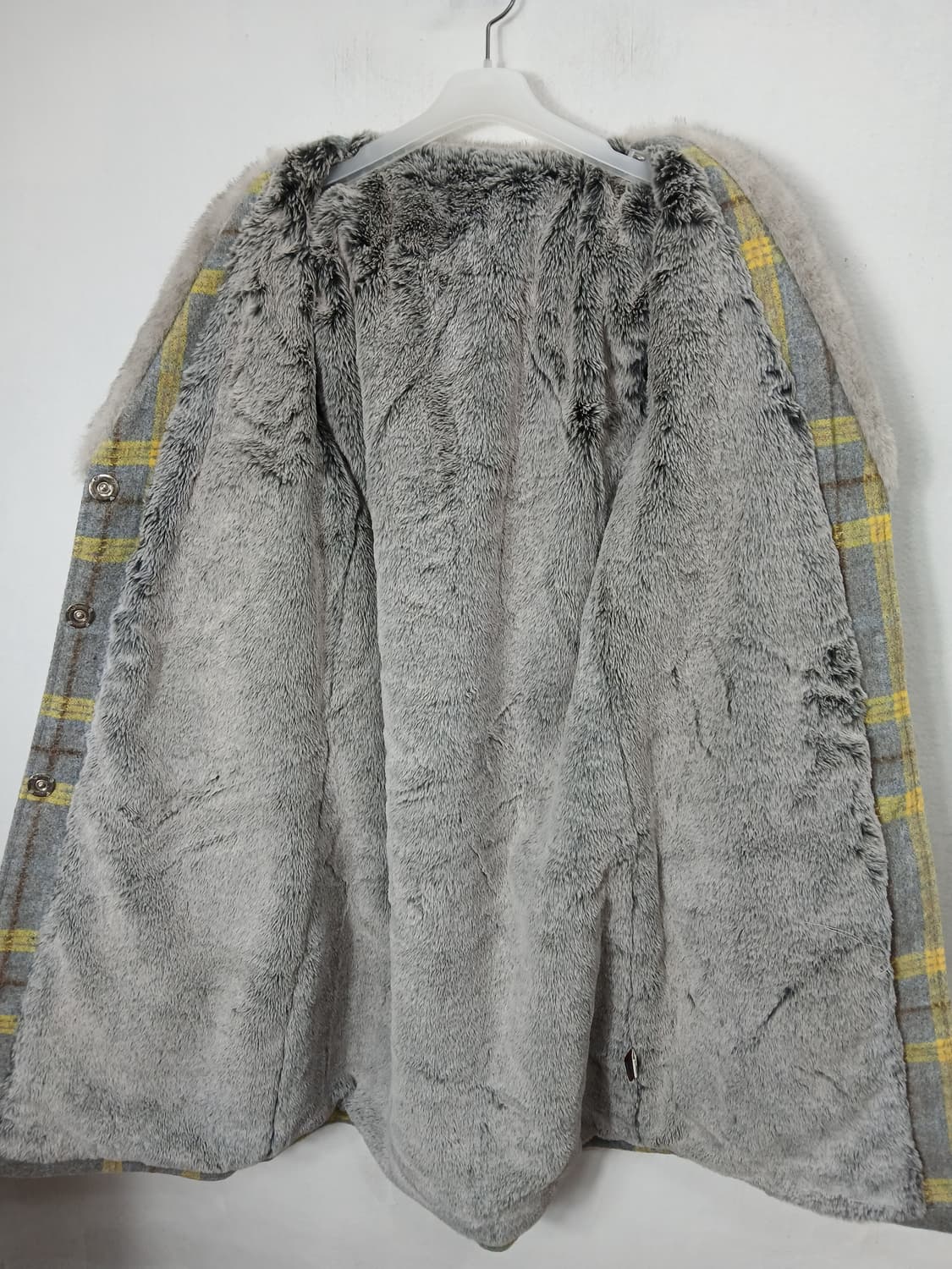 그레이옐로우 체크모직 밍크퍼 롱 코트 90 S 새제품 상품이미지6