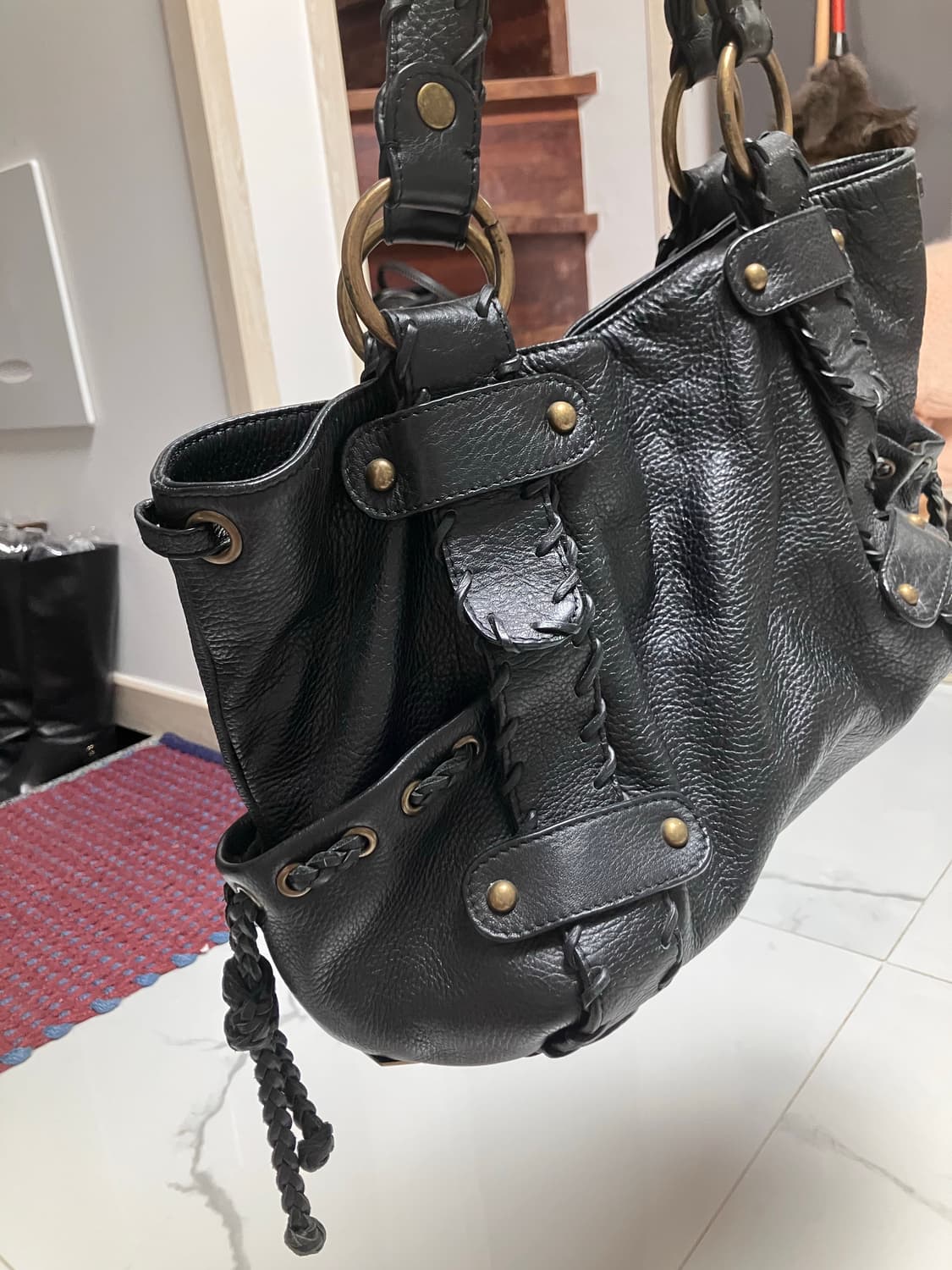 Y2K Kooba 시에나 블랙 가죽 토트백 숄더백 상품이미지2