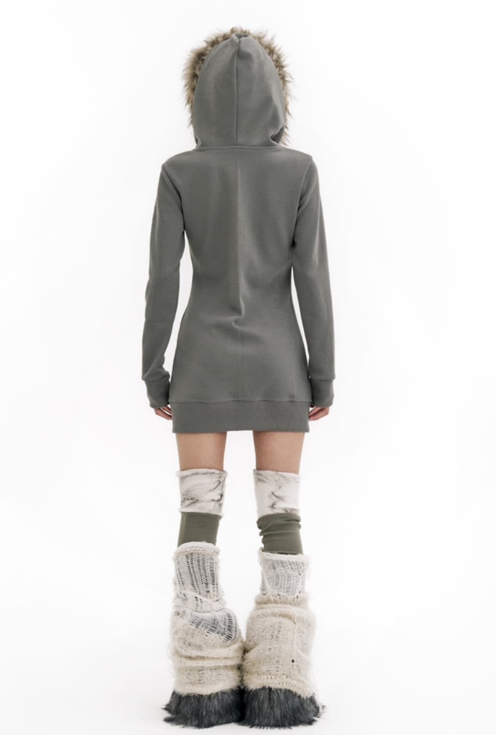 허그유어스킨 퍼 롱 후드집업(카키) 상품이미지4