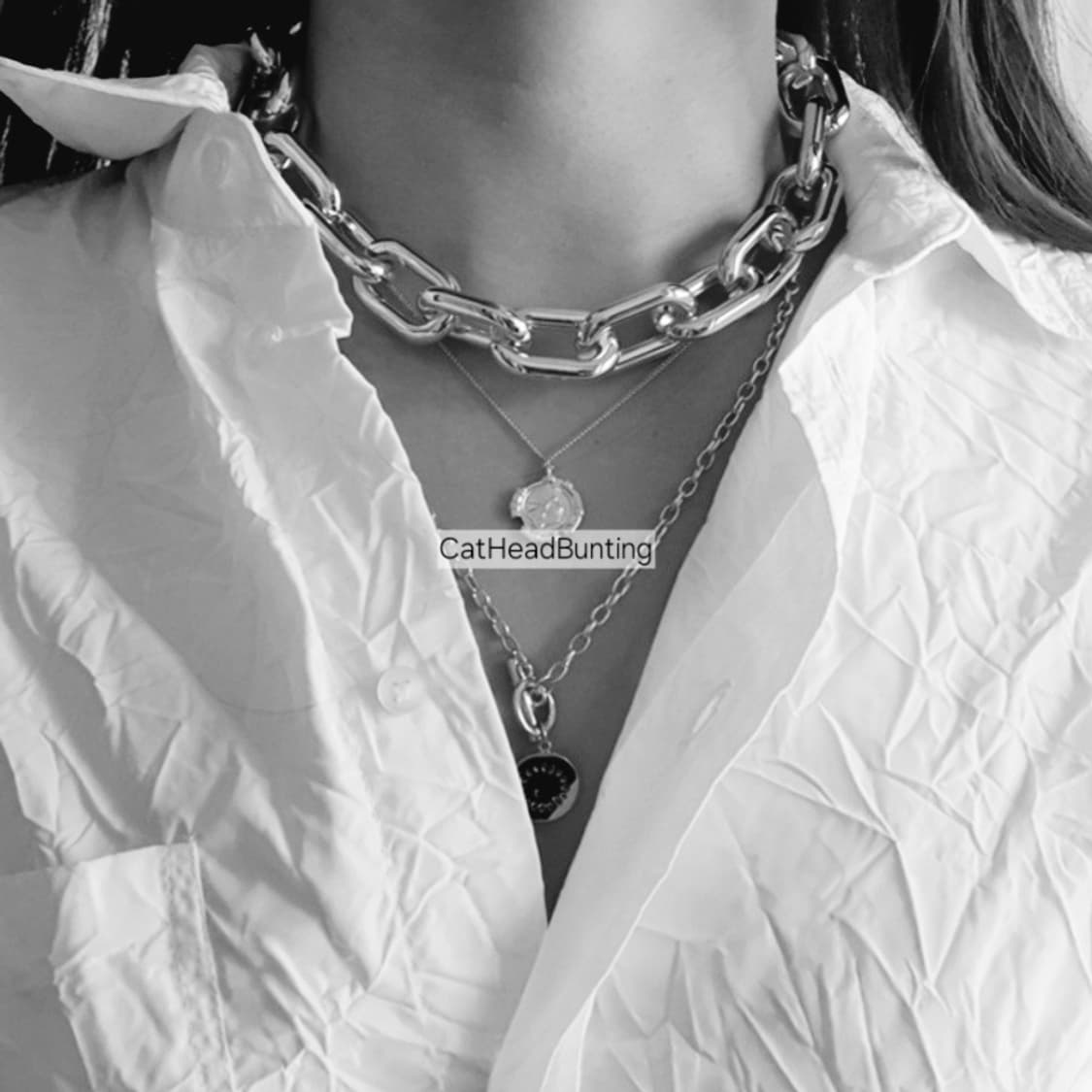 UNISEX 핀터깔 볼드 할로우 체인 목걸이 새상품 상품이미지7