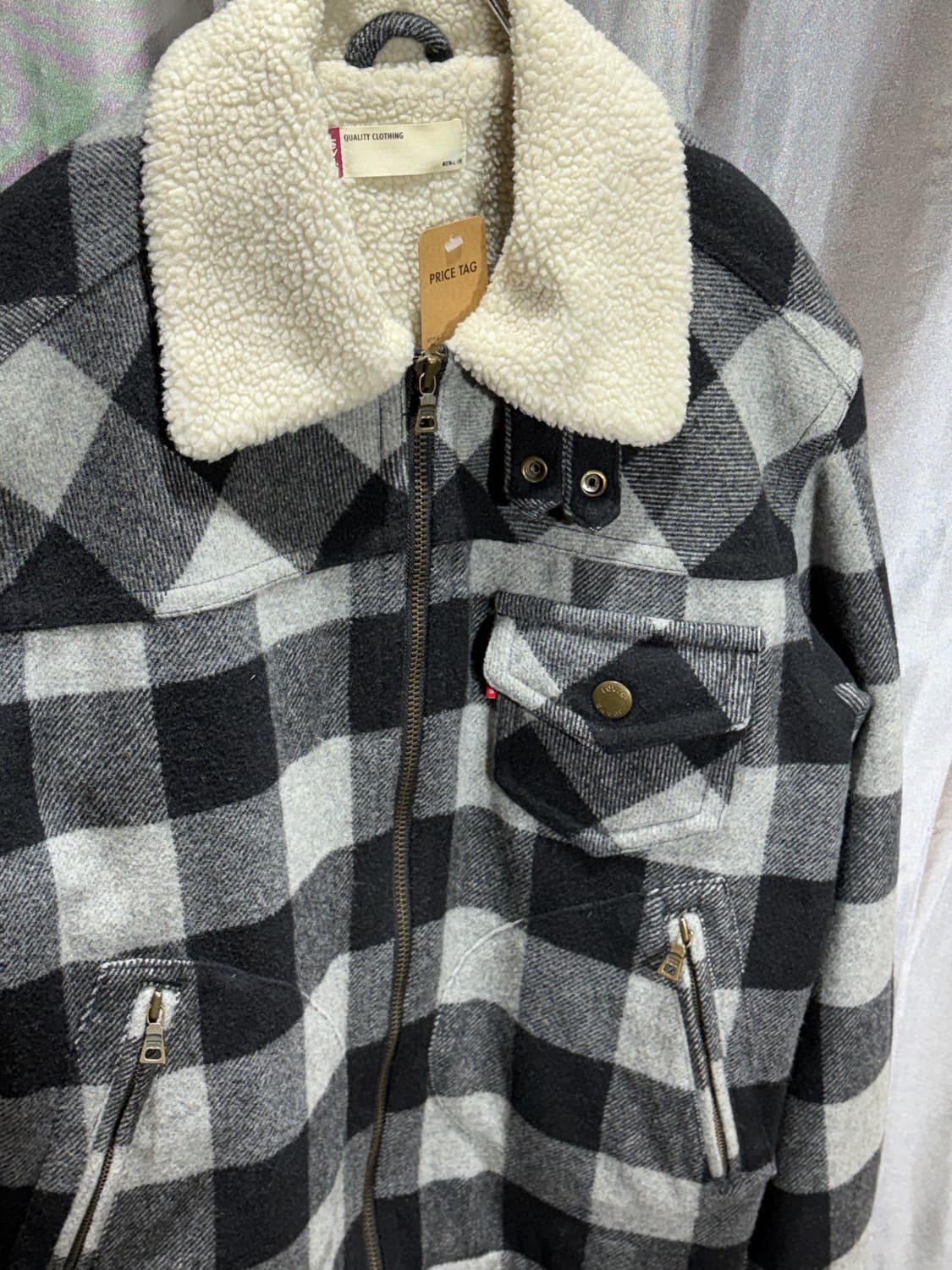 L 리바이스 버튼카라 원포켓 체크 쉐르파 울 자켓 상품이미지5