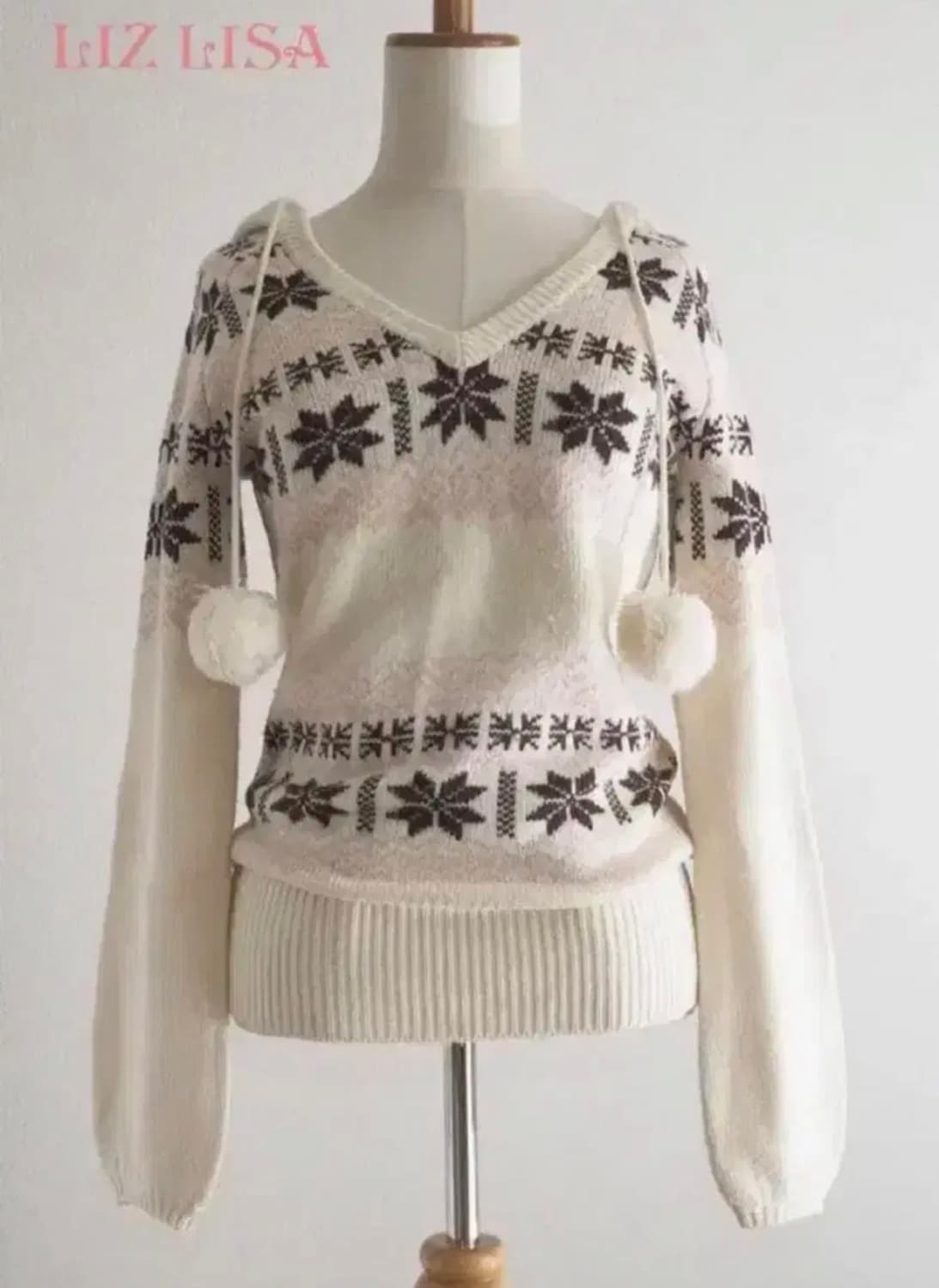 리즈리사 폼폼이 노르딕 후드 니트 갸루 라떼갸루 히메갸루 빈티지 상품이미지1