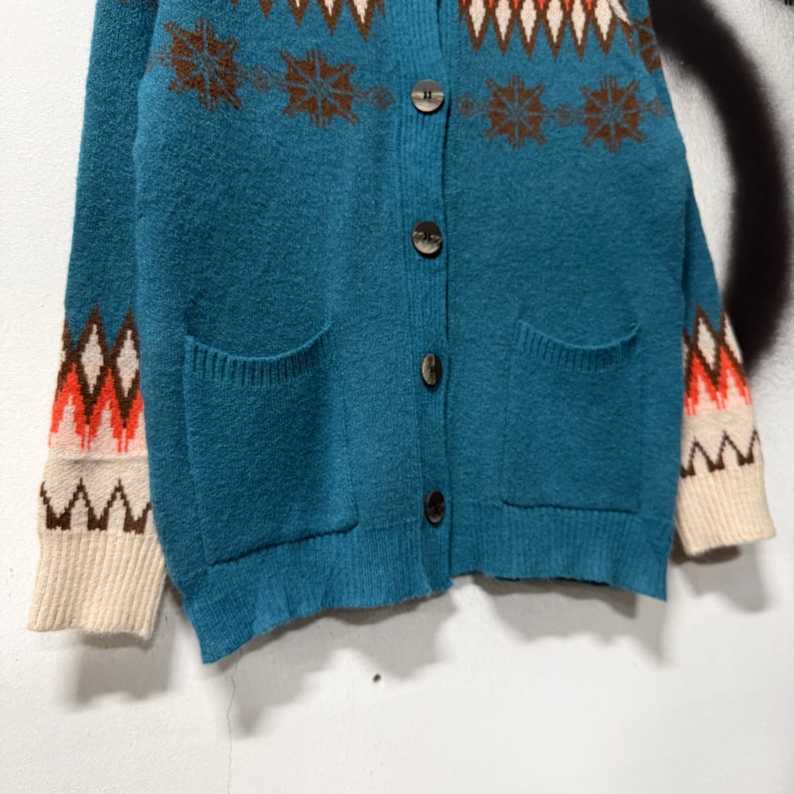 VTG 빈티지 히피 에스닉 패턴 투포켓 빅카라 니트 가디건 상품이미지4