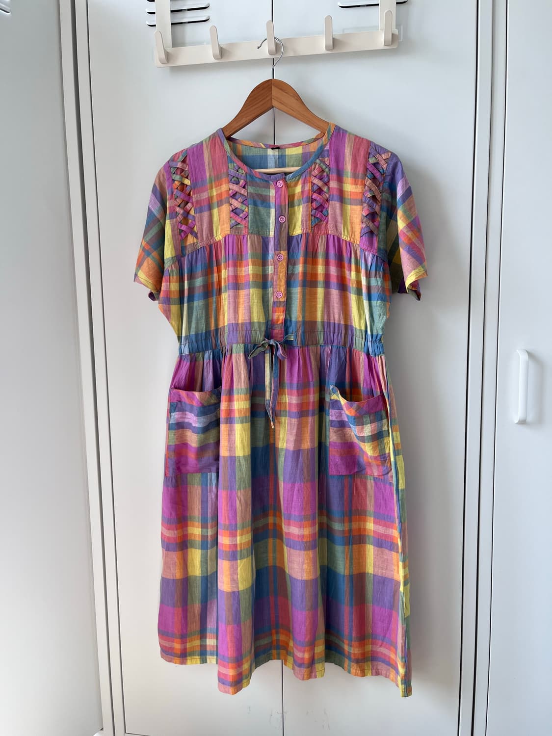 Vintage 무지개 체크 패턴 하구미 원피스 상품이미지7