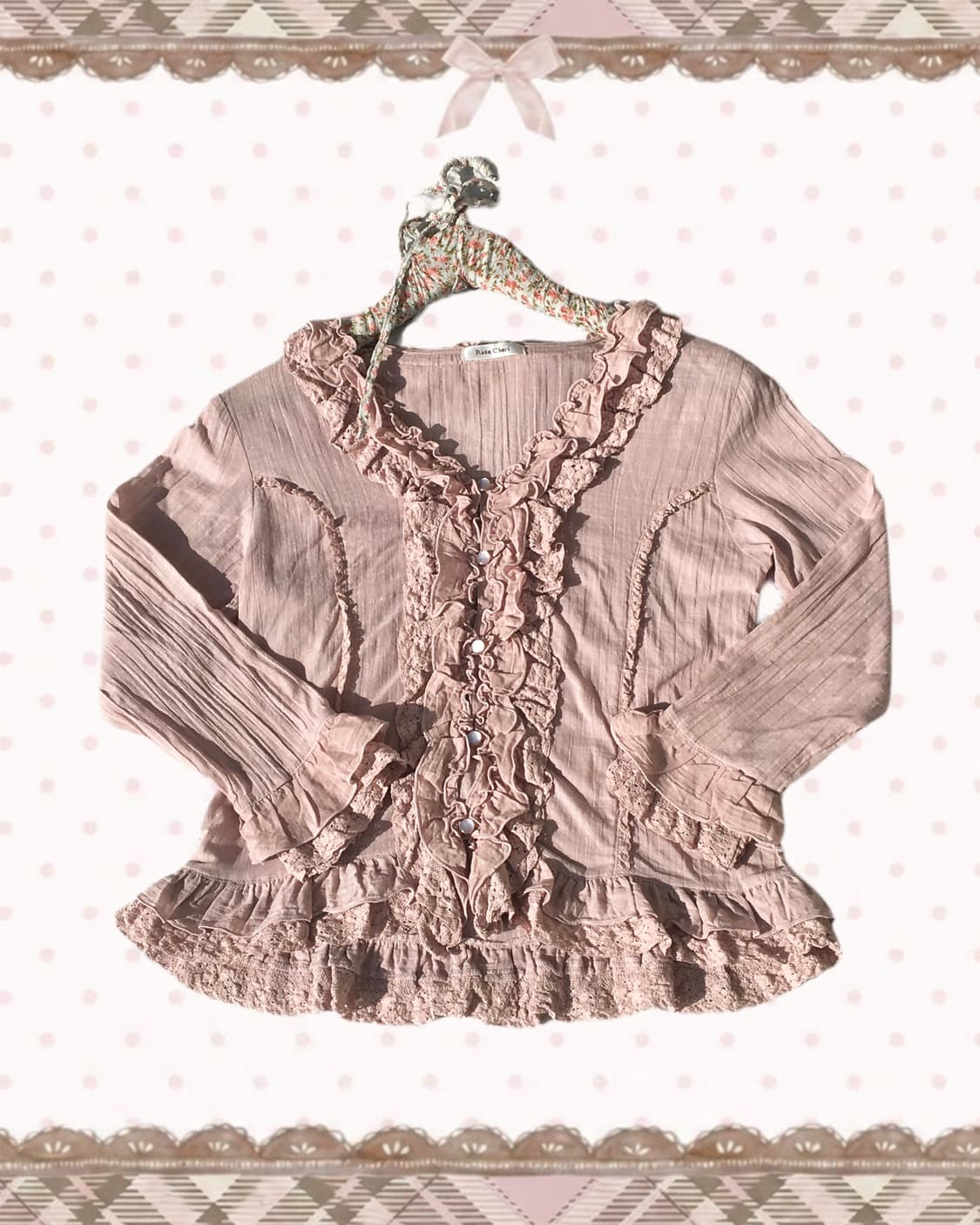 로사체리 레이스 러플 인디핑크 블라우스 상품이미지1