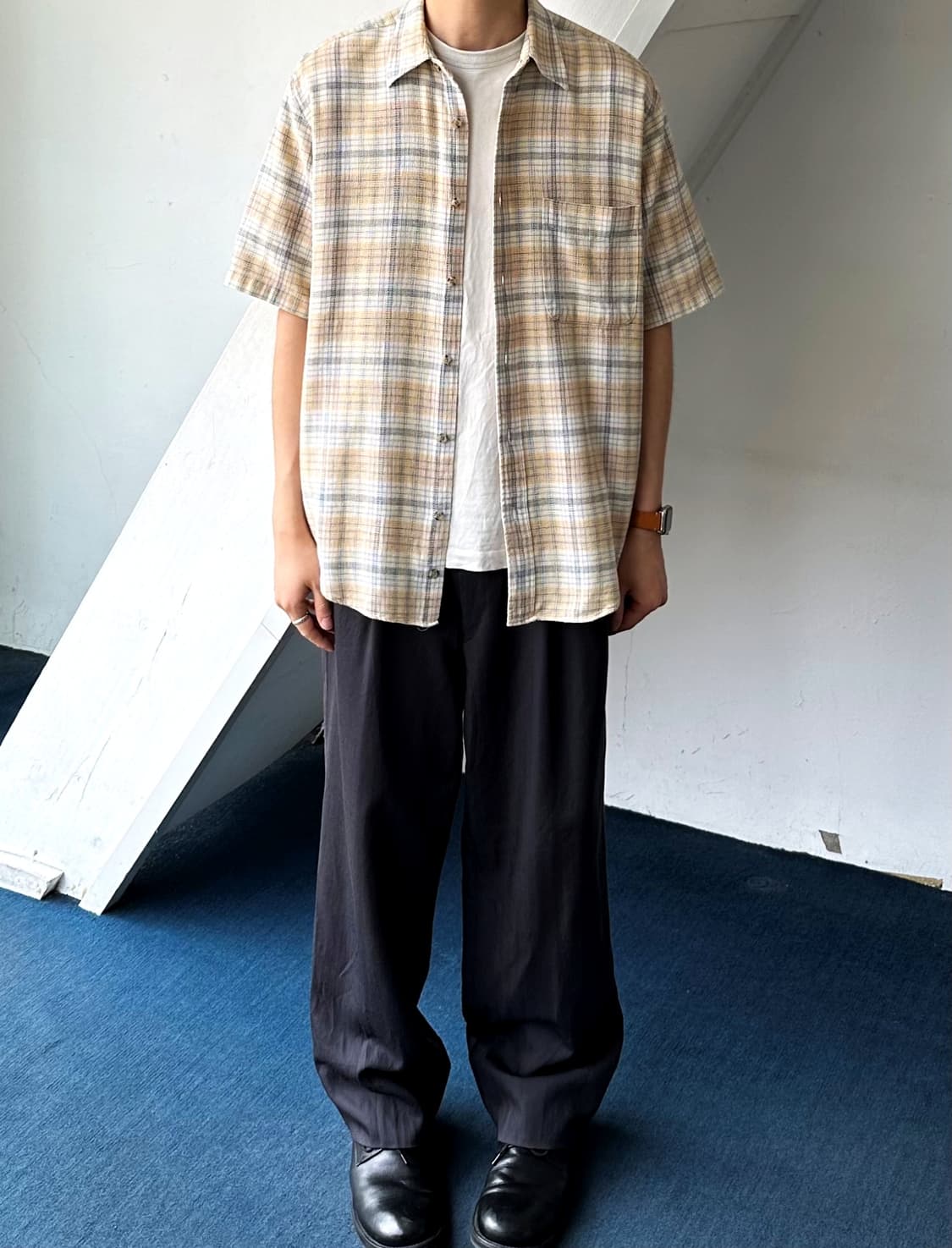 Natural cotton woven fabric H/S shirt 상품이미지9