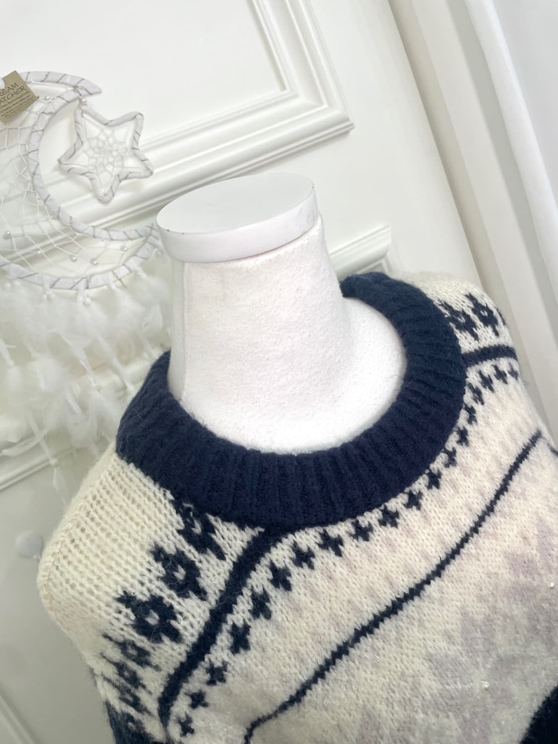 navy pink argyle&notdic pearl point swea 상품이미지8