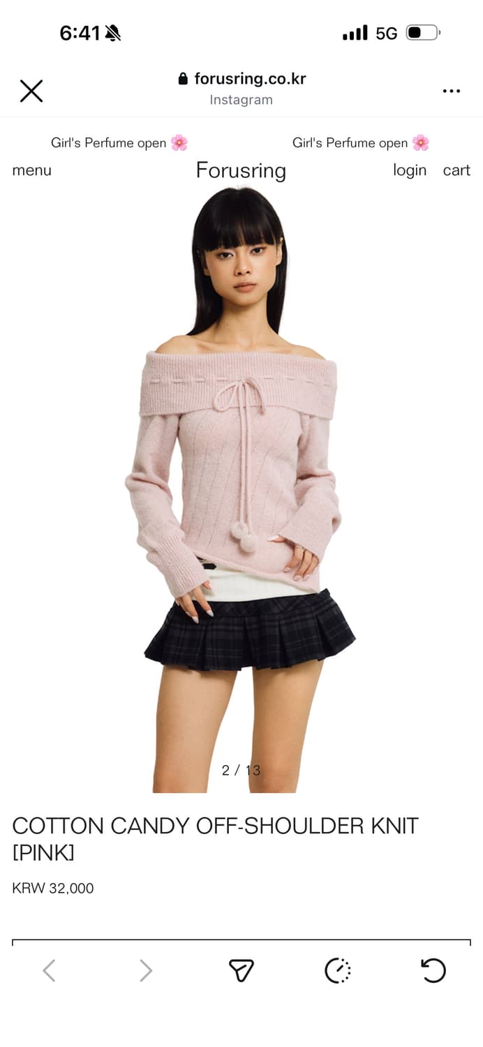 정가 11.5/포어링 COTTON candy 오프숄더 니트 핑크  상품이미지1