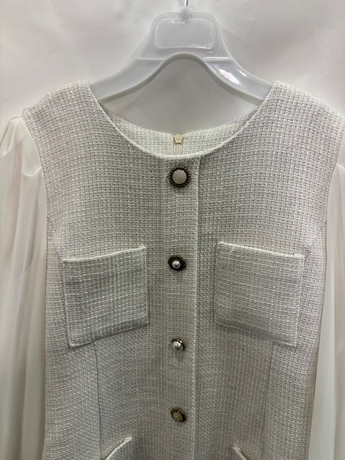 시폰 소매 트위드 미디 원피스 상품이미지2