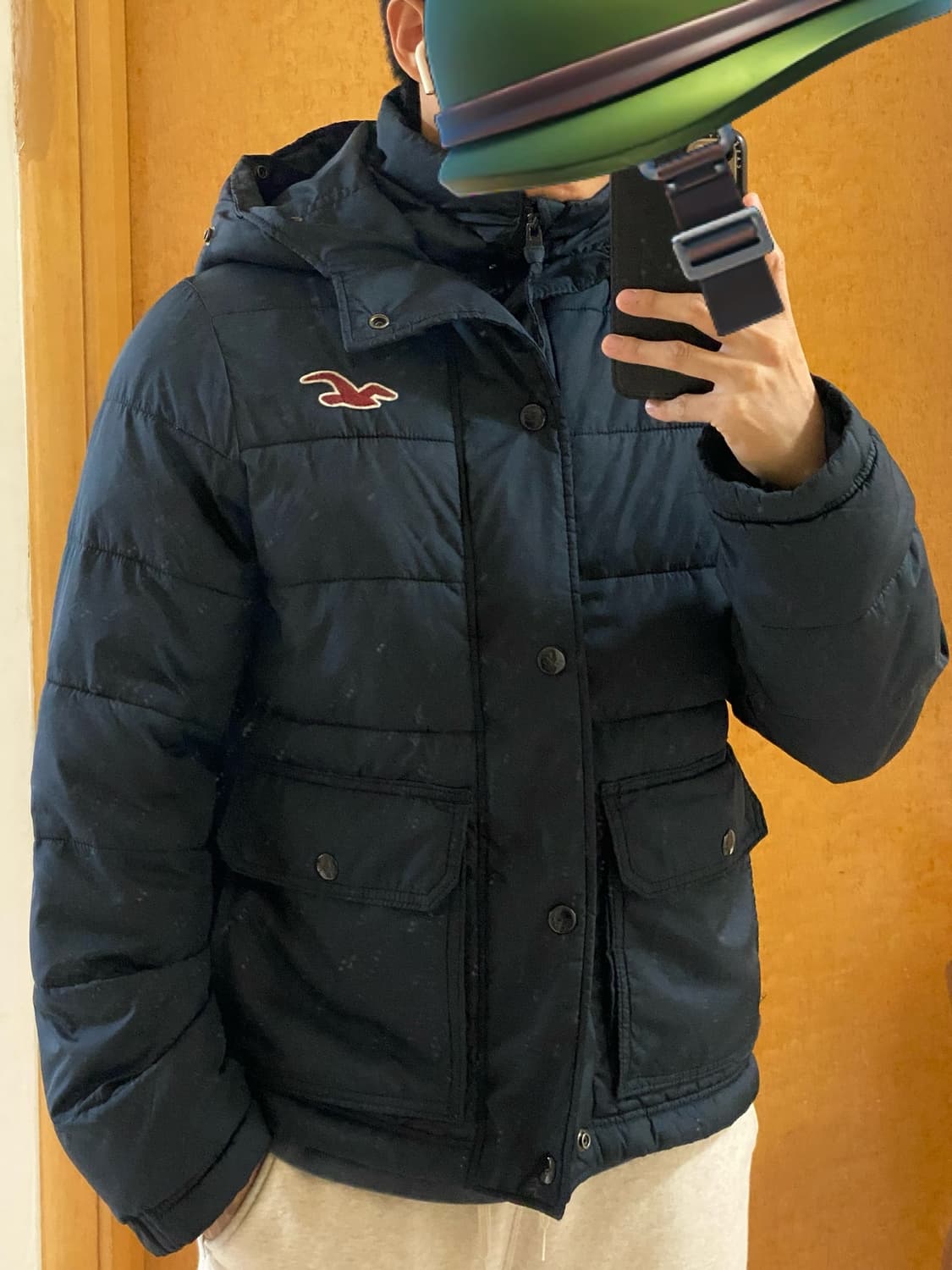 홀리스터 플란넬 배색 후디드 패딩 네이비 M 상품이미지7