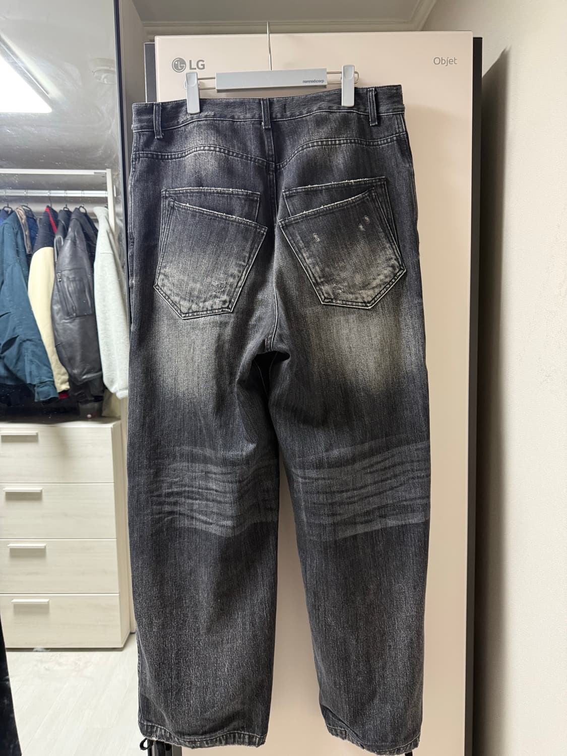 논노드 더블 포켓 재패니즈 데님 팬츠 워시드 블랙 3 상품이미지2