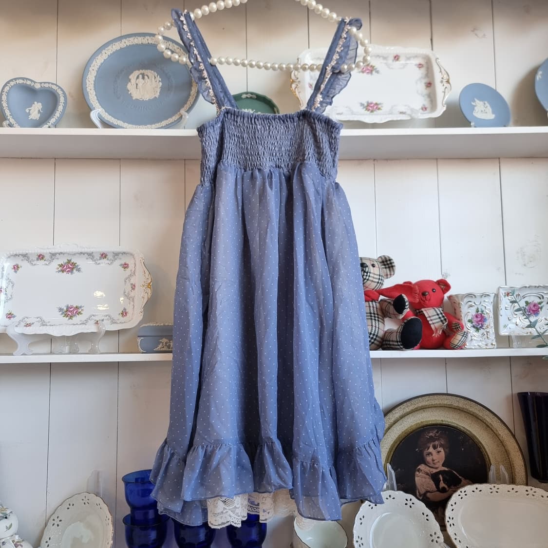 axes femme 도트 쉬폰 레이스 오버스커트 원피스 상품이미지4