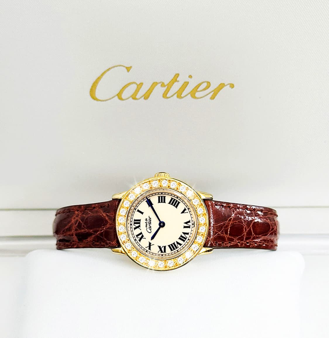 까르띠에 론드 아이보리 다이얼 빅 다이아 여성 악어가죽 시계 상품이미지3
