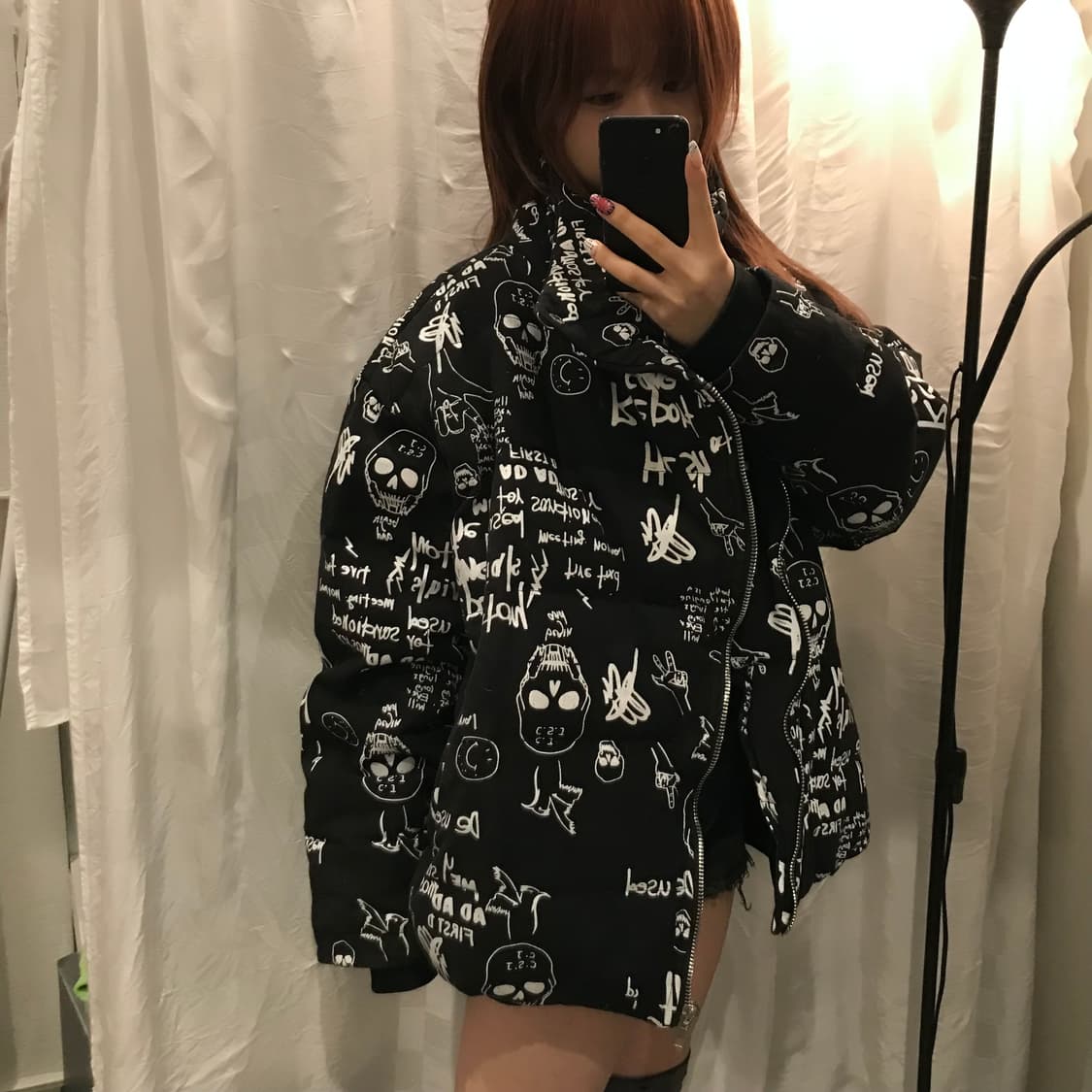 Vintage 고스펑크 고딕 갸루 스컬 언발란스 패딩 상품이미지3