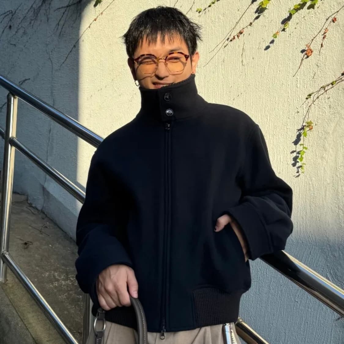 넌블랭크 니트칼라 울 블렌드 숏자켓 블랙 새상품 상품이미지1