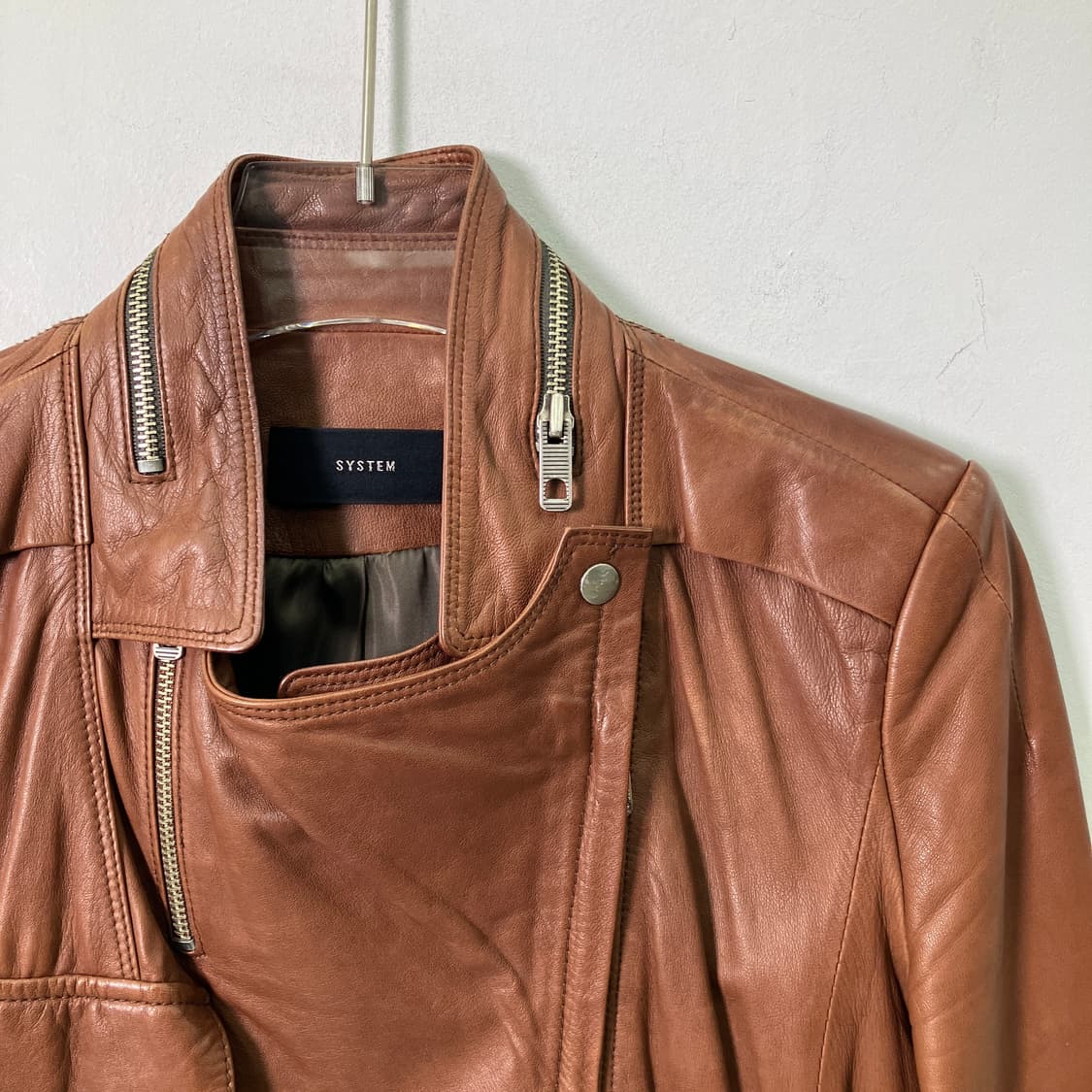 시스템 브라운 양가죽 라이더 자켓 상품이미지5