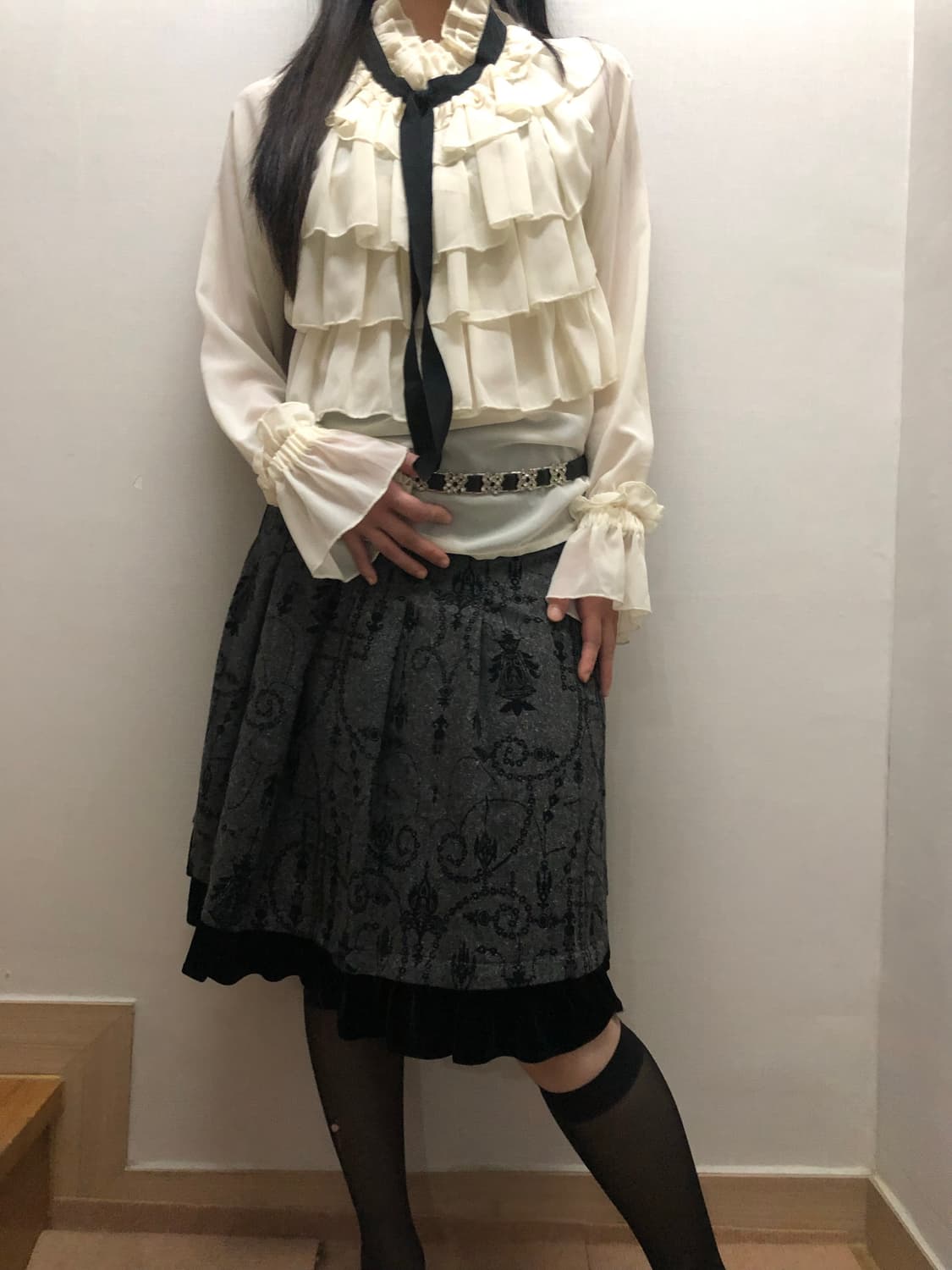 빈티지 그레이 오리엔탈 미디 스커트 상품이미지8