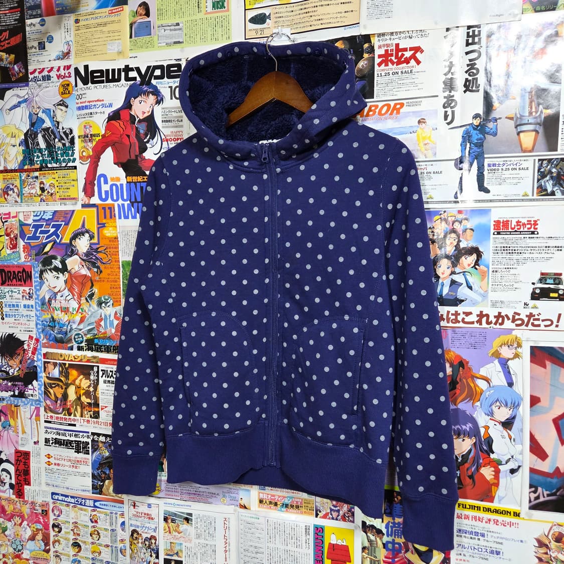 JPN 퍼플 도트 땡땡이 퍼 후드집업 상품이미지1