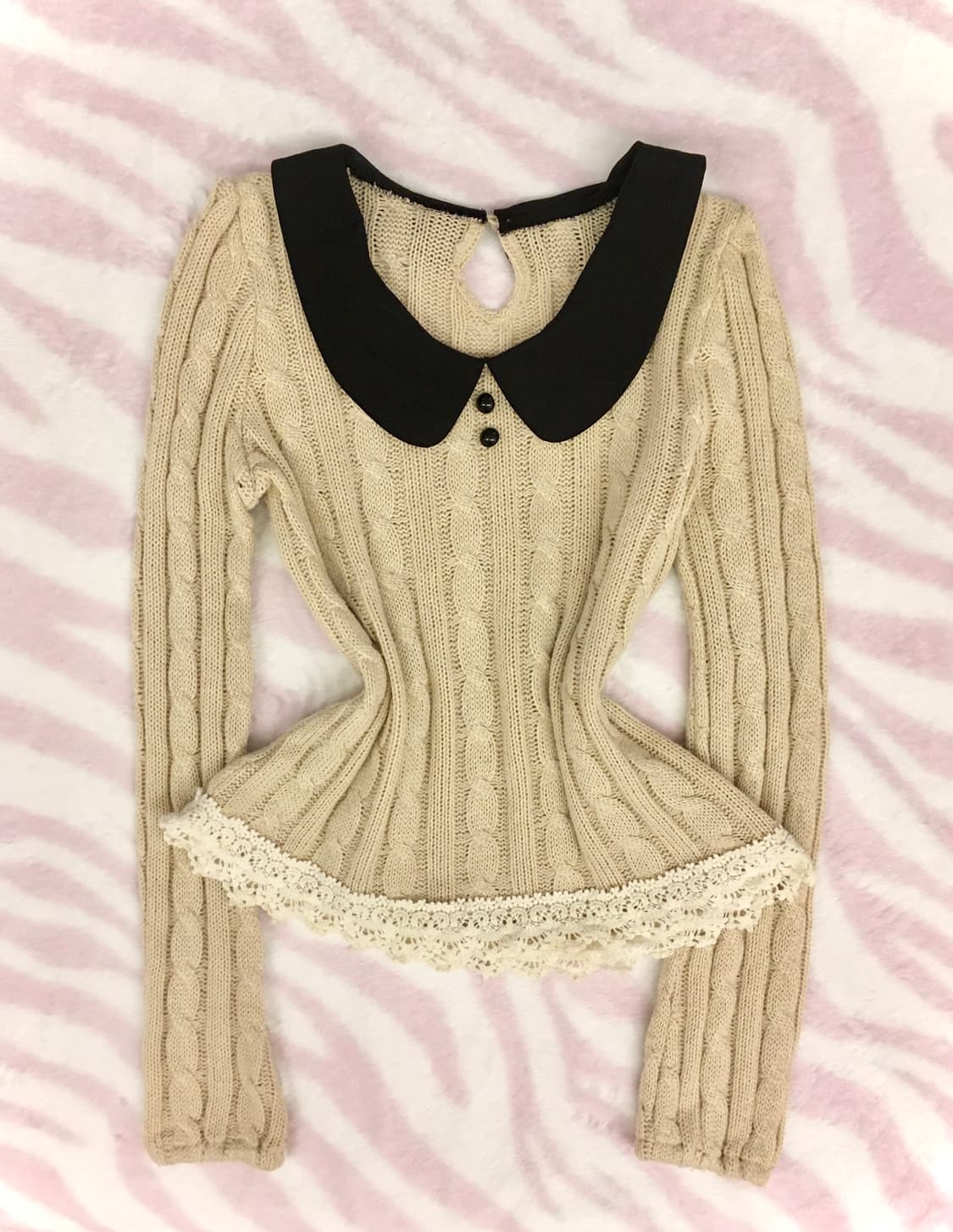 포멀 오트밀 꽈배기 카라 니트 공겜여주깔 모리걸 갸루 상품이미지1