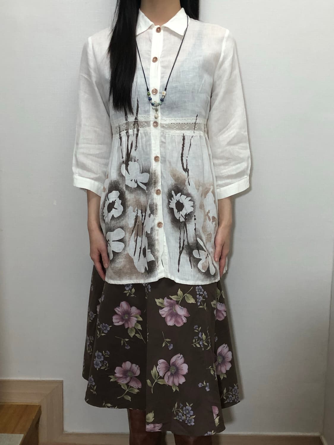 빈티지 화이트 오리엔탈 플라워 블라우스 상품이미지5