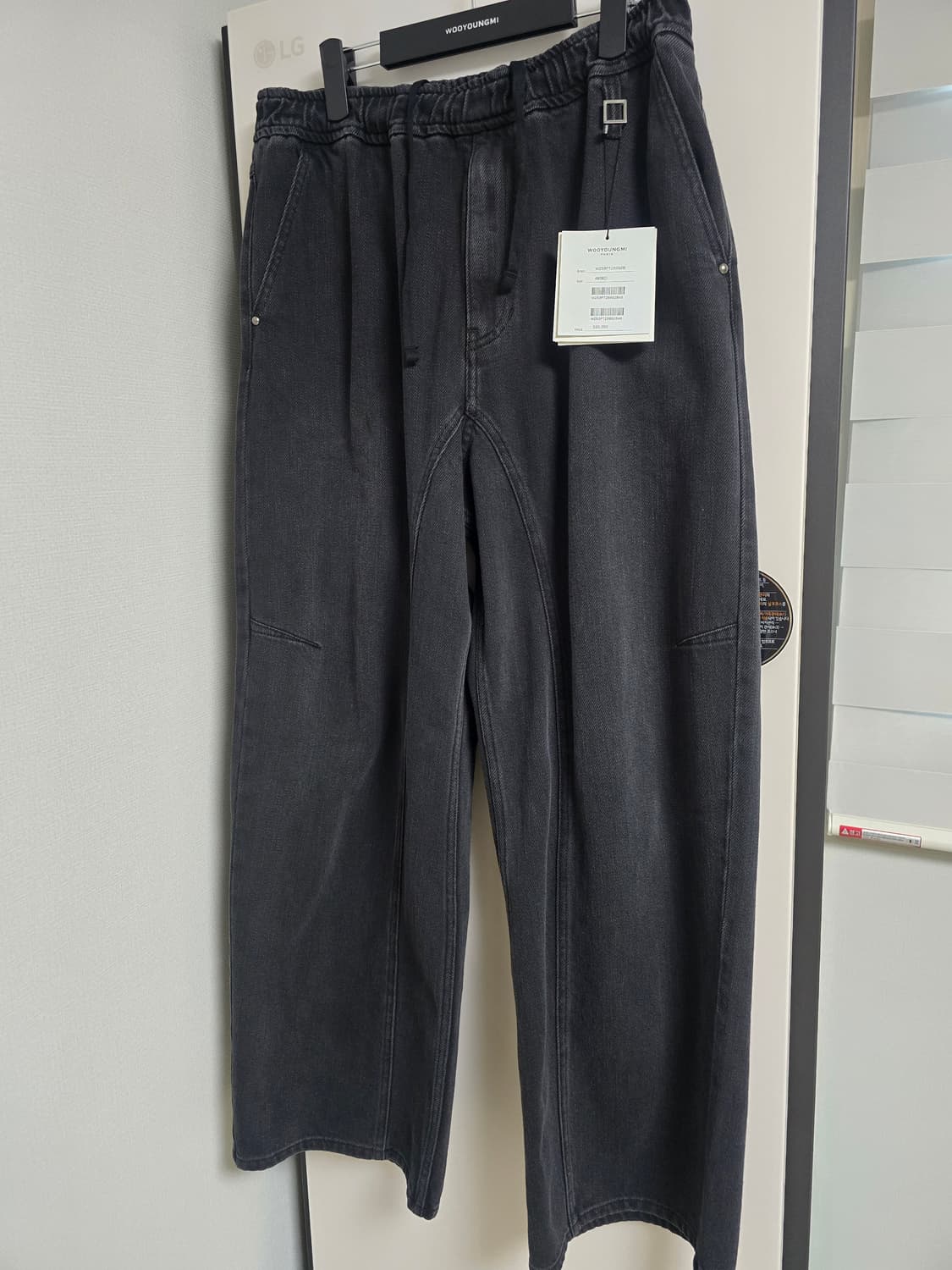 우영미/25fw와이드밴드블랙팬츠/48사이즈 상품이미지1
