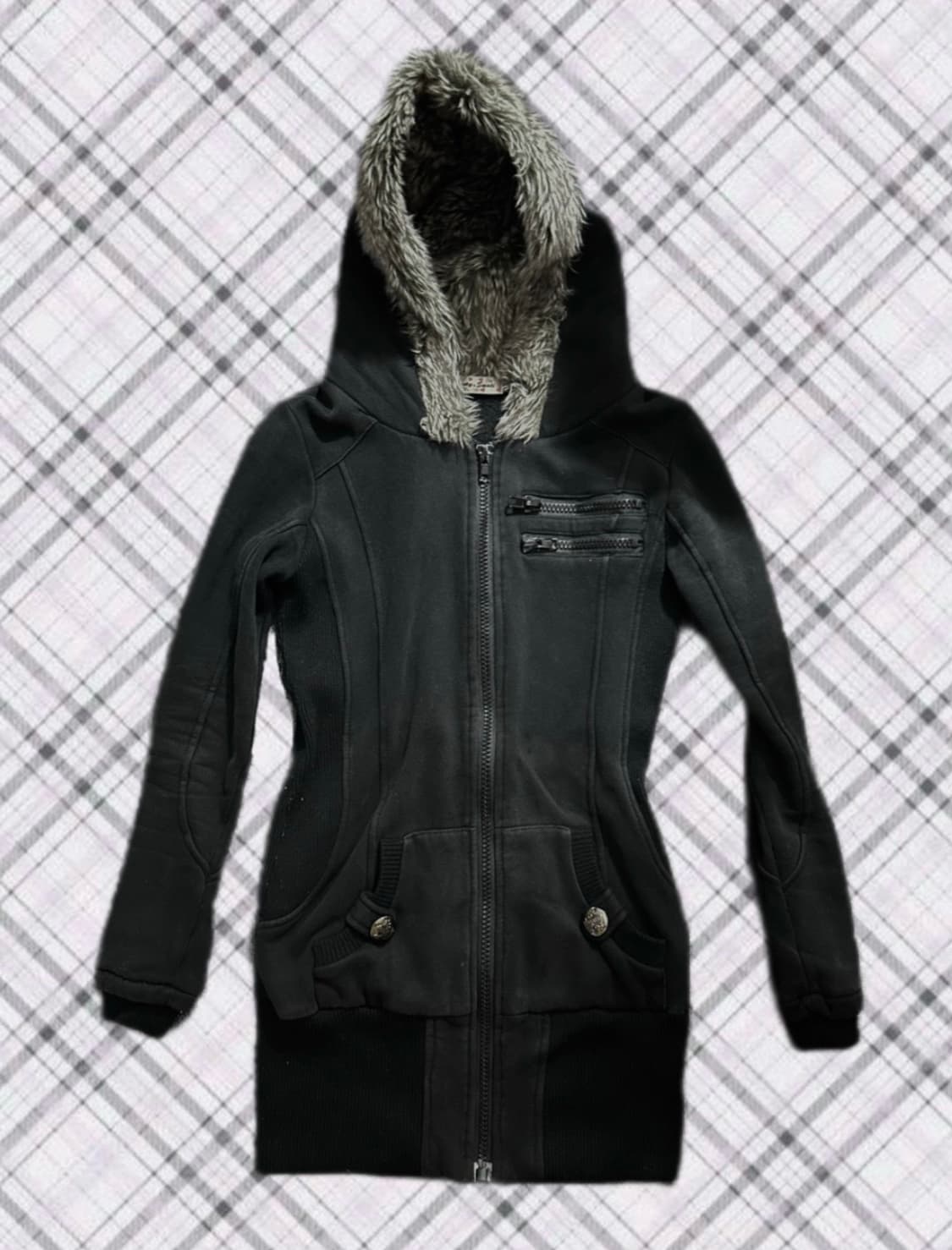 펑크무드 페이크퍼 후드 롱집업 /고스y2k 빈티지 상품이미지1