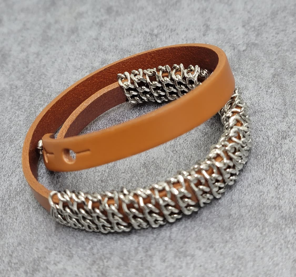 브라운 레더 체인팔찌 상품이미지1