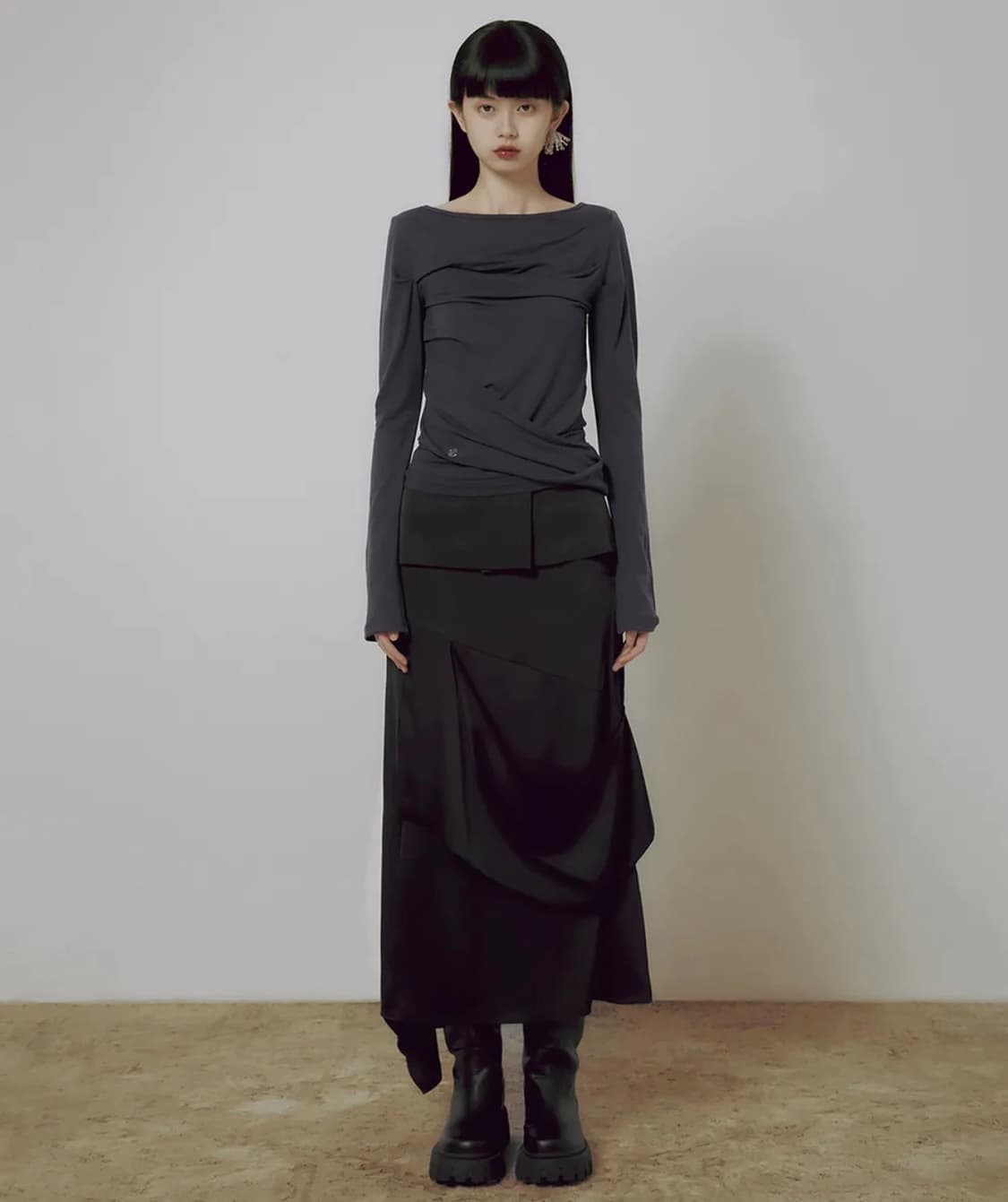 플레어업 드레이프 레이어드 맥시 롱스커트 블랙2웨이프릴언발트임검정치마미디 상품이미지1