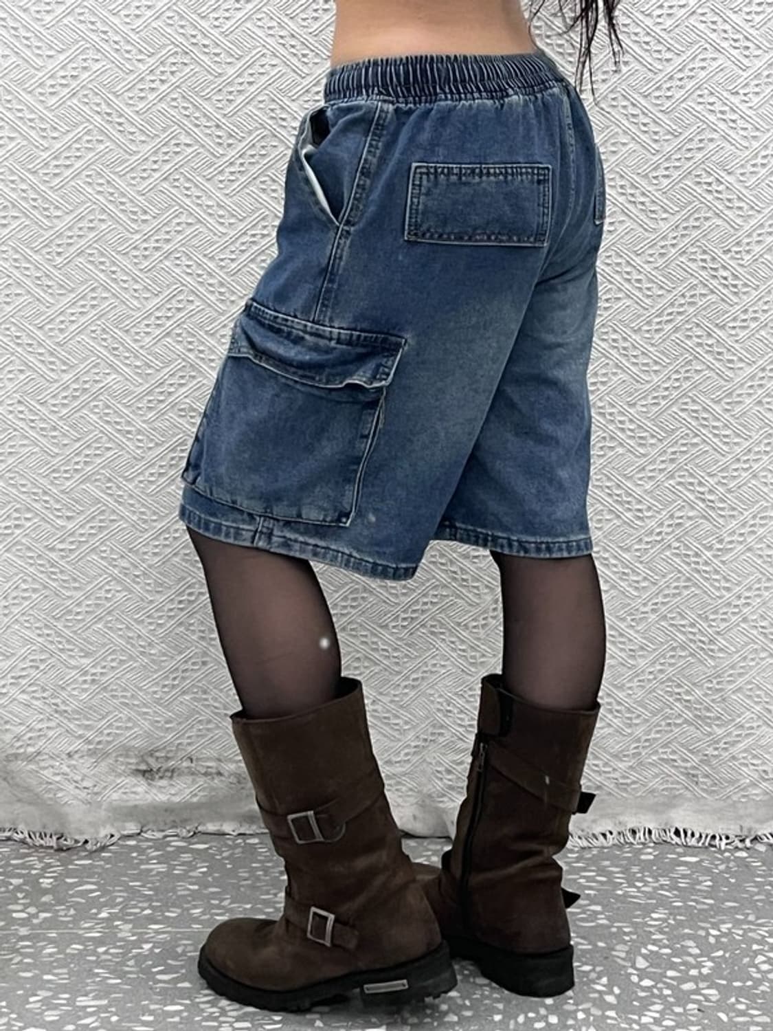 빈티지 캐주얼 밴딩 데님 버뮤다 카고 반바지 XS C11008 상품이미지2